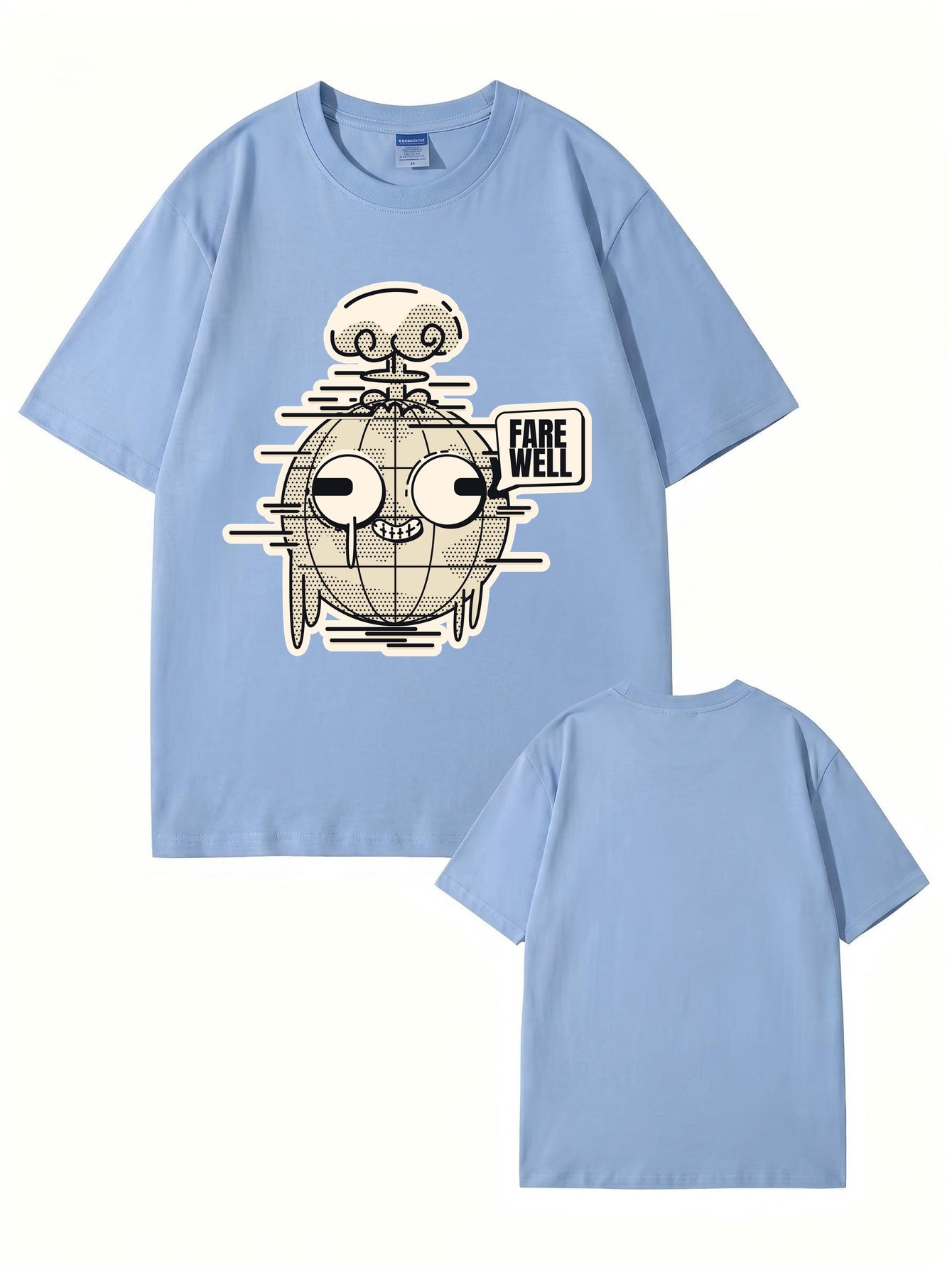 Farewell Earth Graphic Tee - Retro Glitch Globe Print Cotton T-Shirt