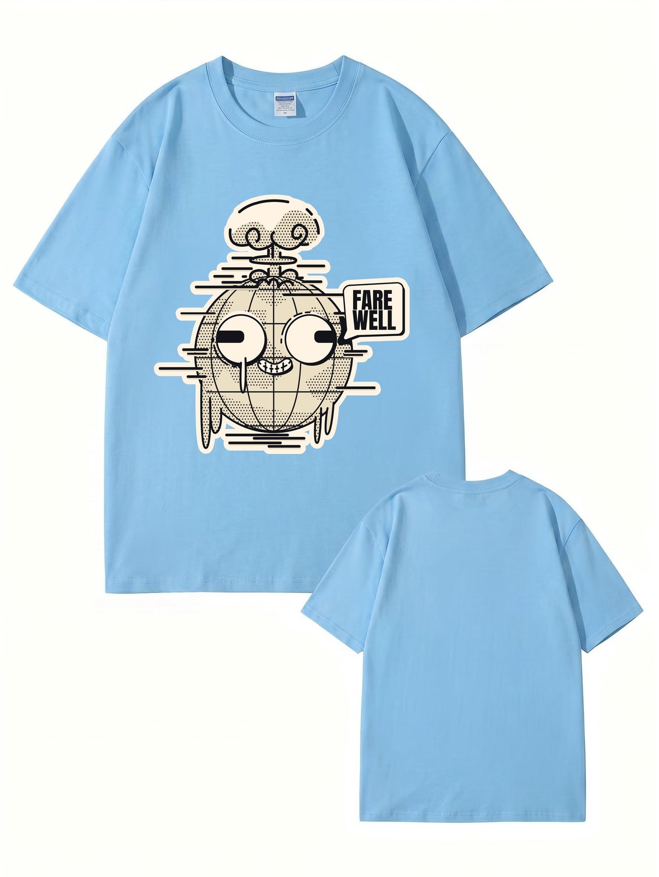 Farewell Earth Graphic Tee - Retro Glitch Globe Print Cotton T-Shirt