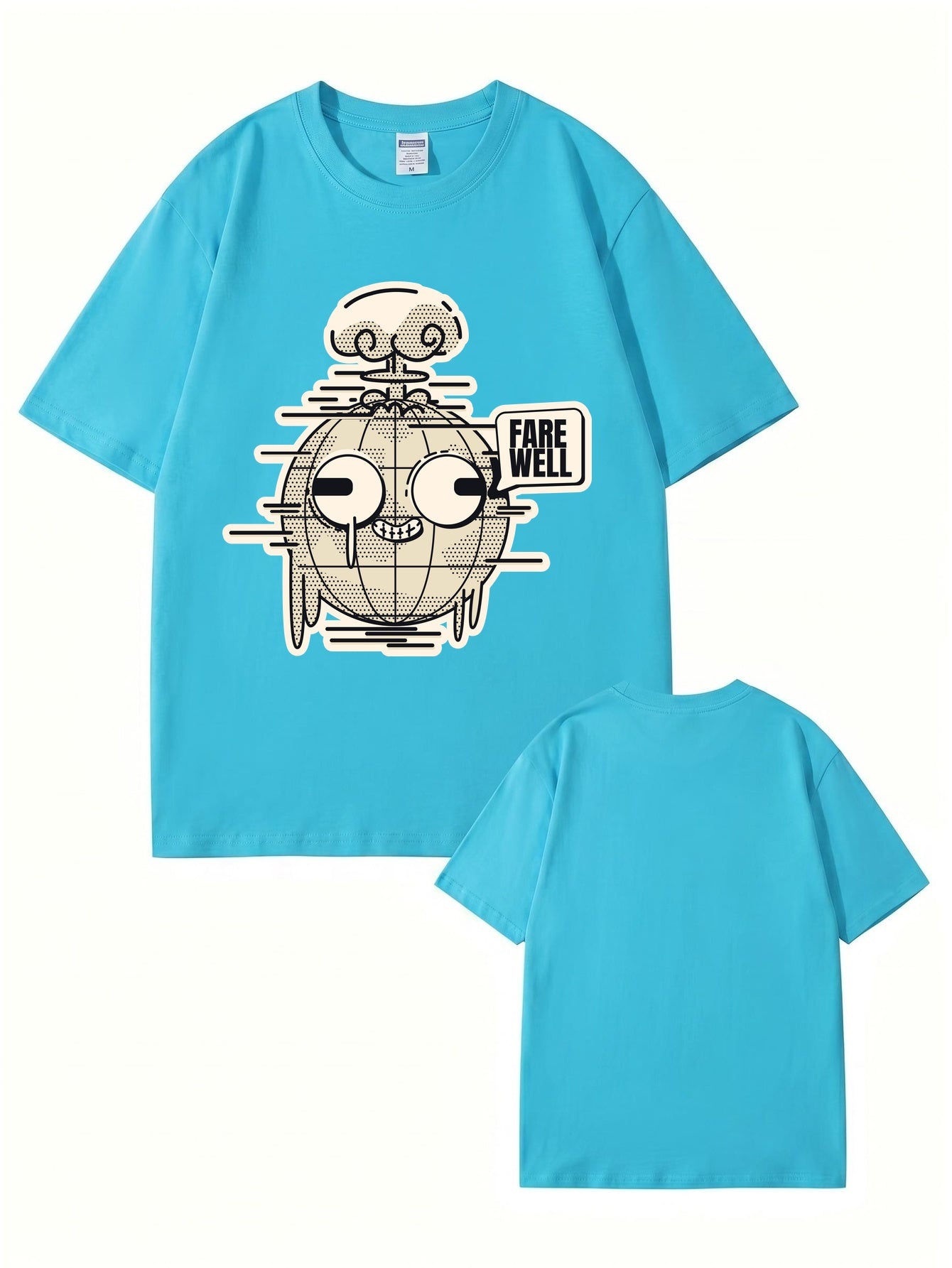 Farewell Earth Graphic Tee - Retro Glitch Globe Print Cotton T-Shirt