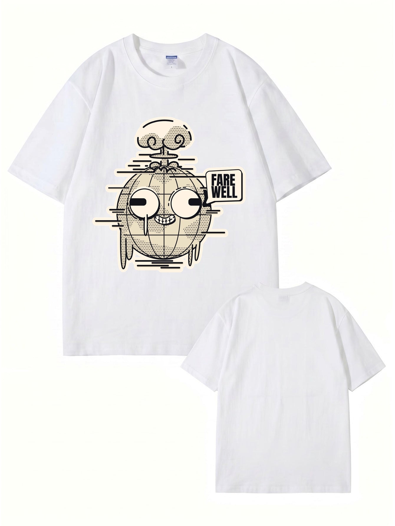 Farewell Earth Graphic Tee - Retro Glitch Globe Print Cotton T-Shirt