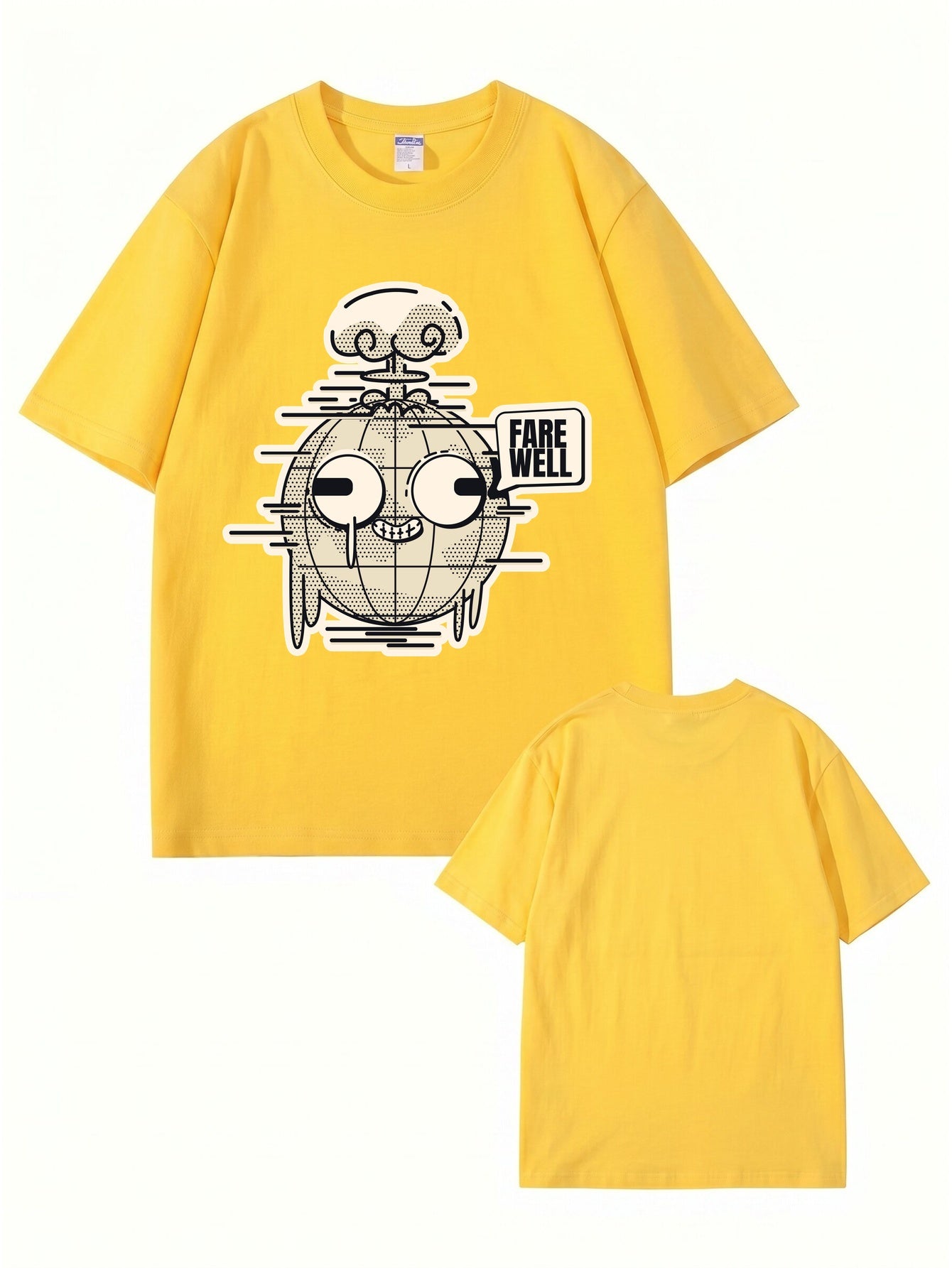 Farewell Earth Graphic Tee - Retro Glitch Globe Print Cotton T-Shirt