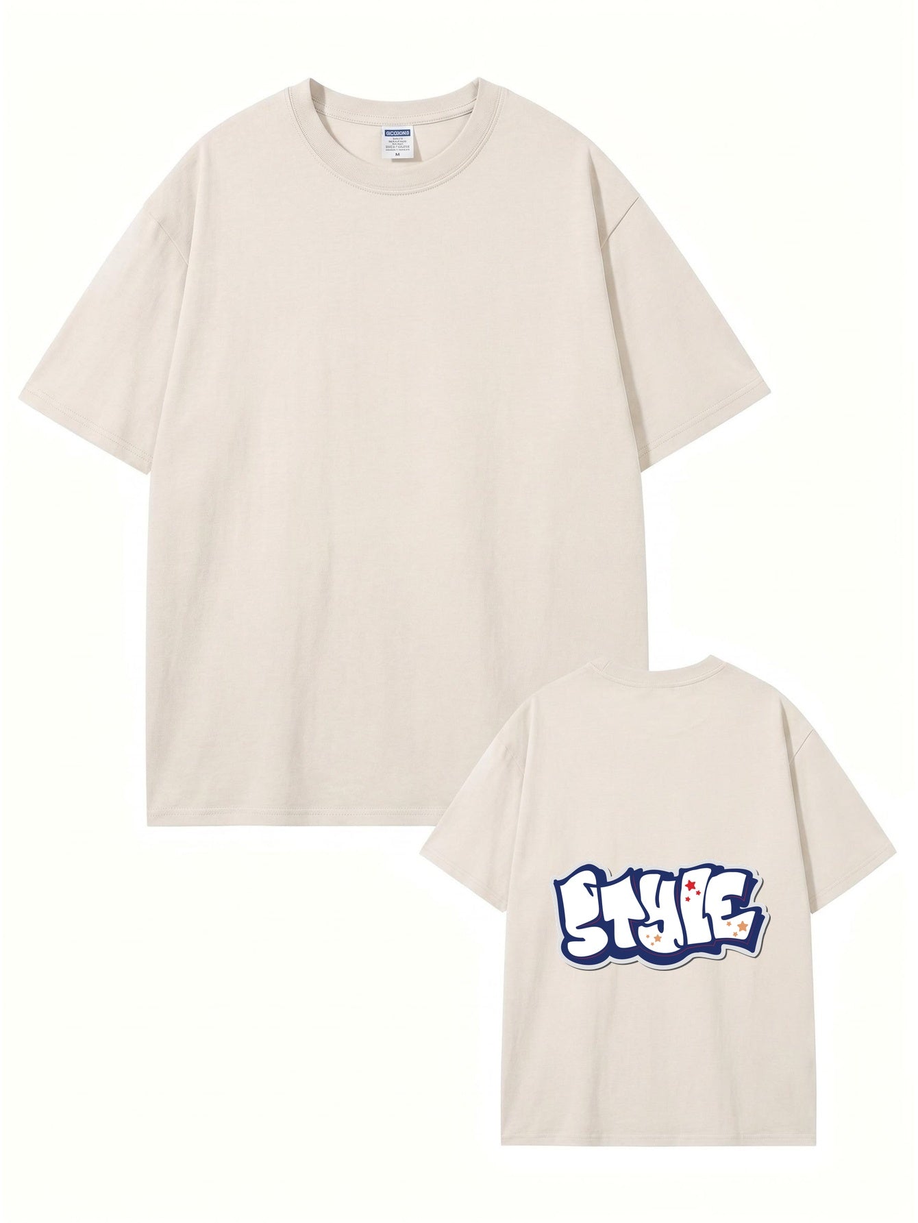 Vintage Washed Cotton T-Shirt with Graffiti STYLE Back Graphic