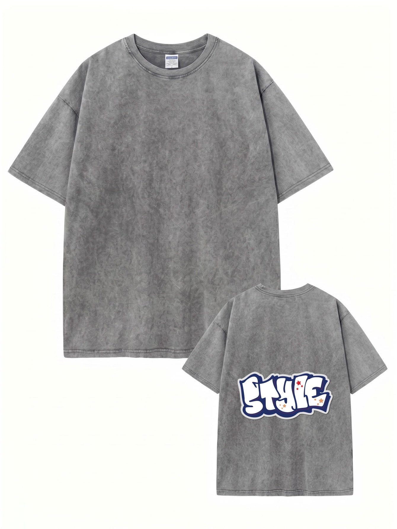 Vintage Washed Cotton T-Shirt with Graffiti STYLE Back Graphic