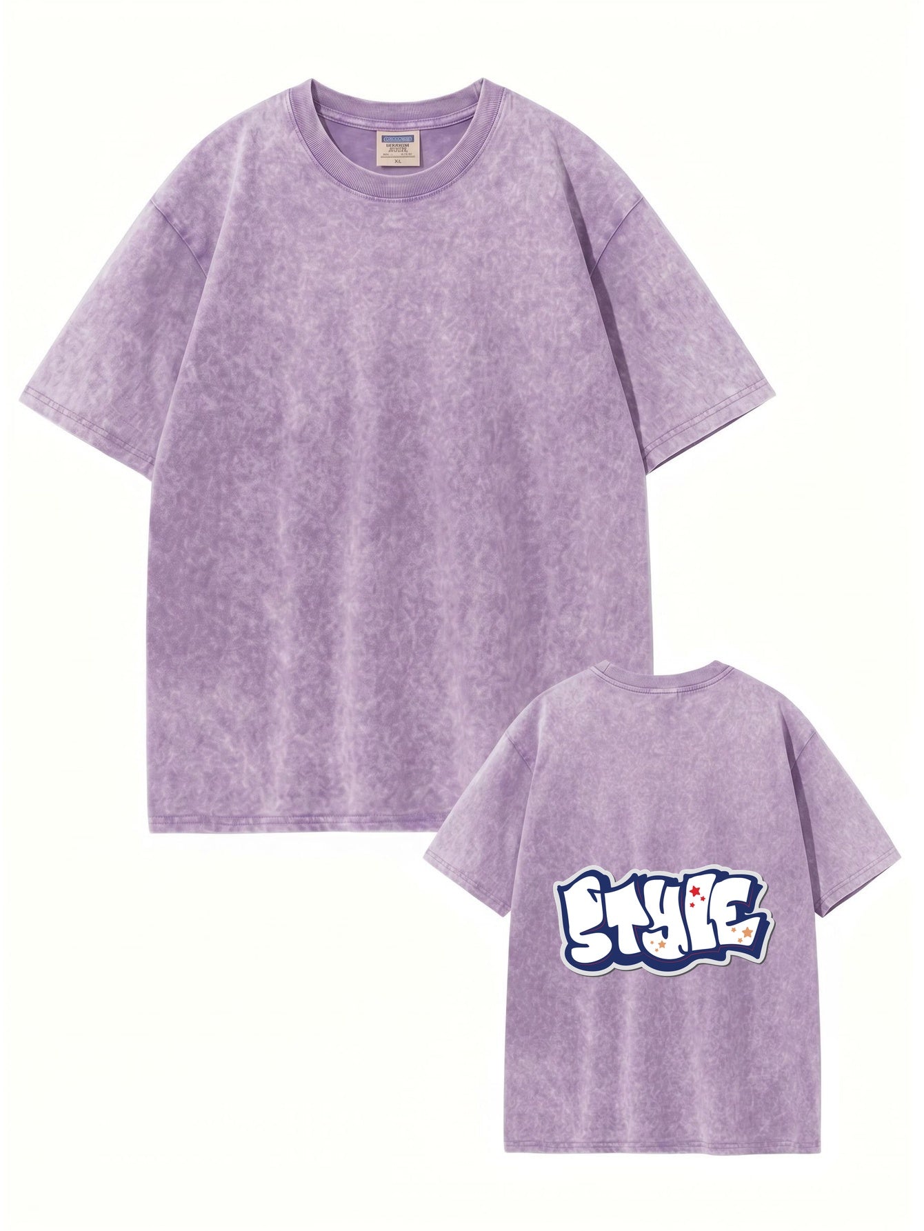 Vintage Washed Cotton T-Shirt with Graffiti STYLE Back Graphic