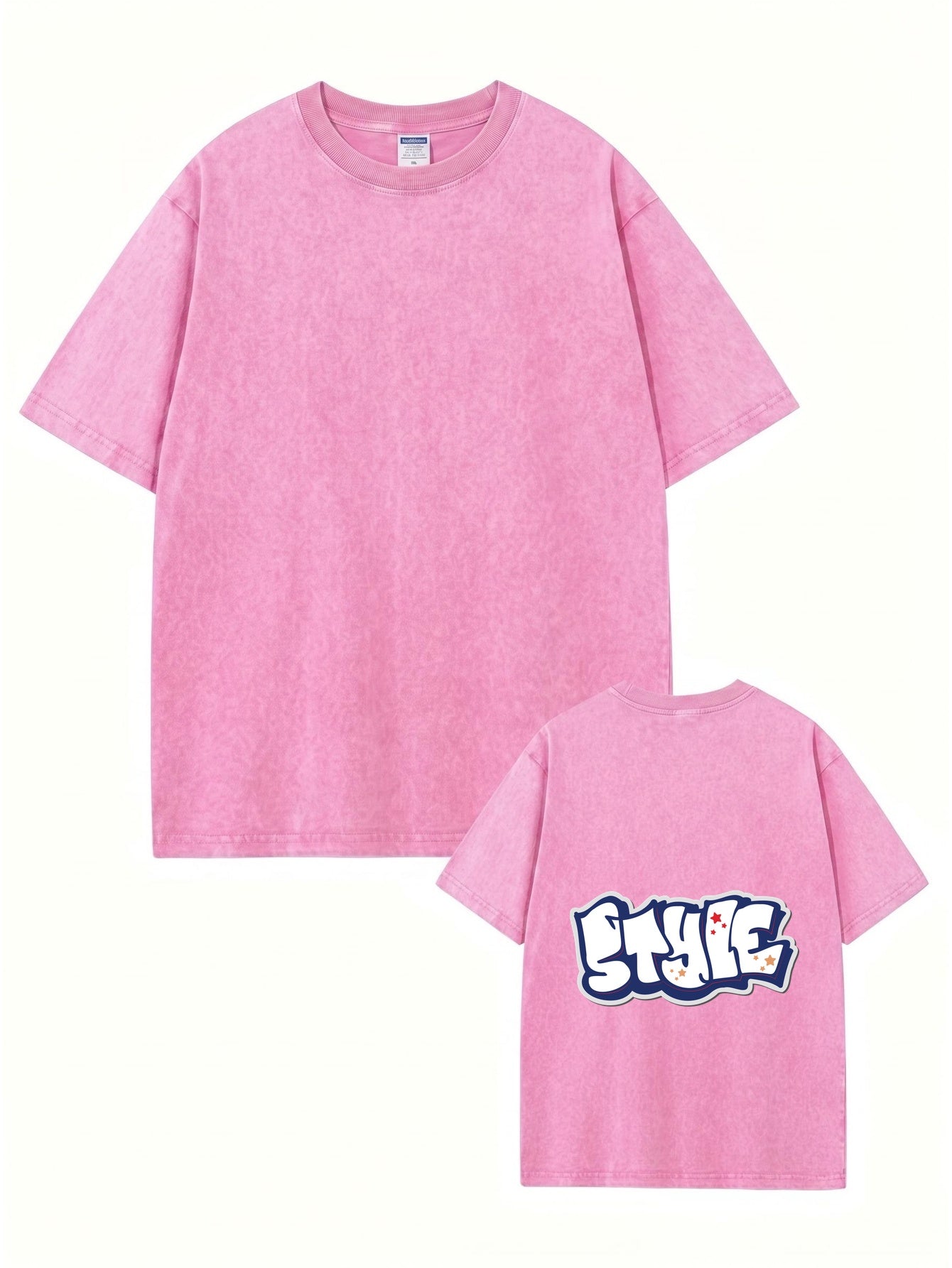 Vintage Washed Cotton T-Shirt with Graffiti STYLE Back Graphic