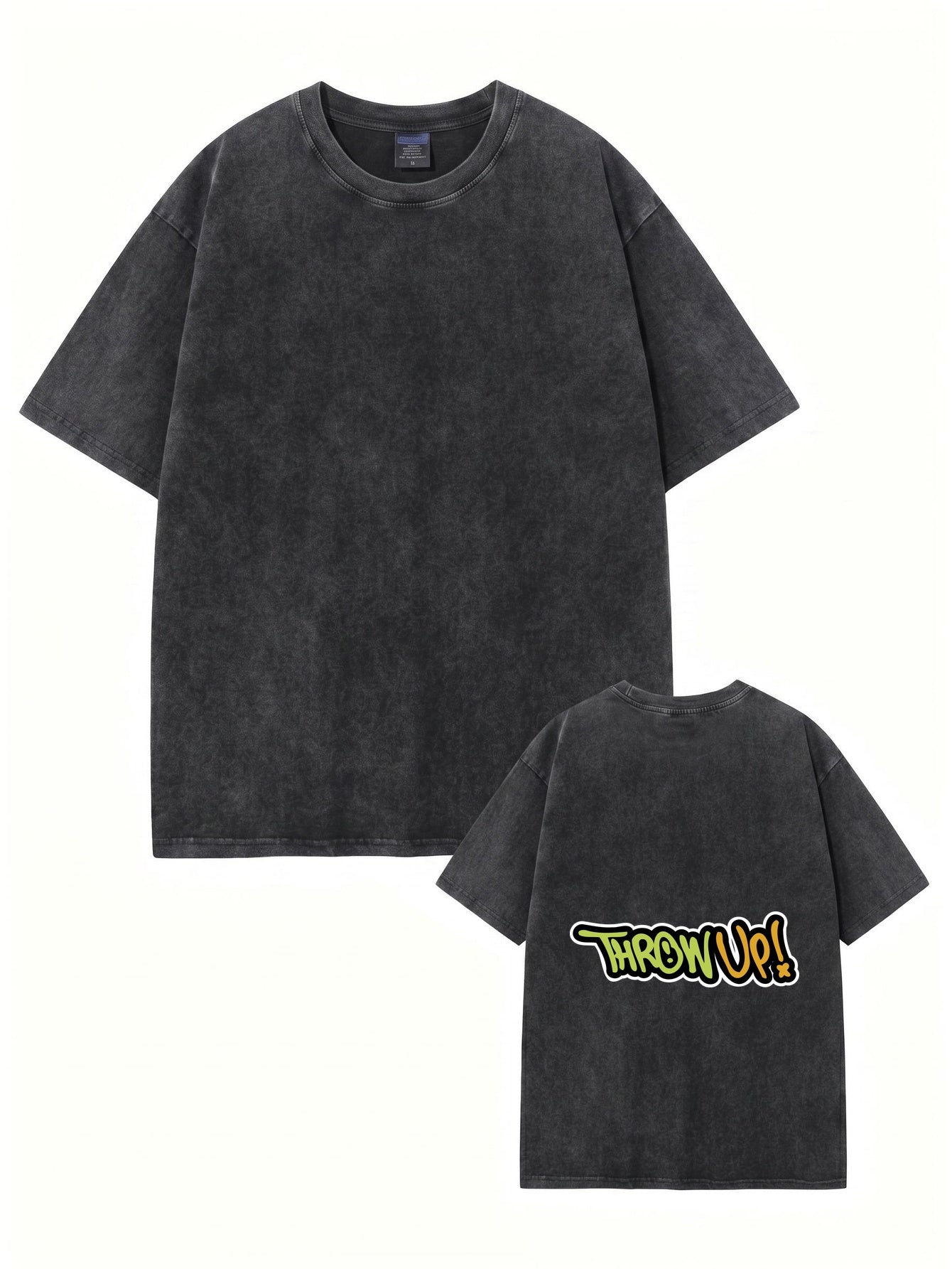 Vintage Washed Oversized T-Shirt with THROW UP! Graffiti Back Print