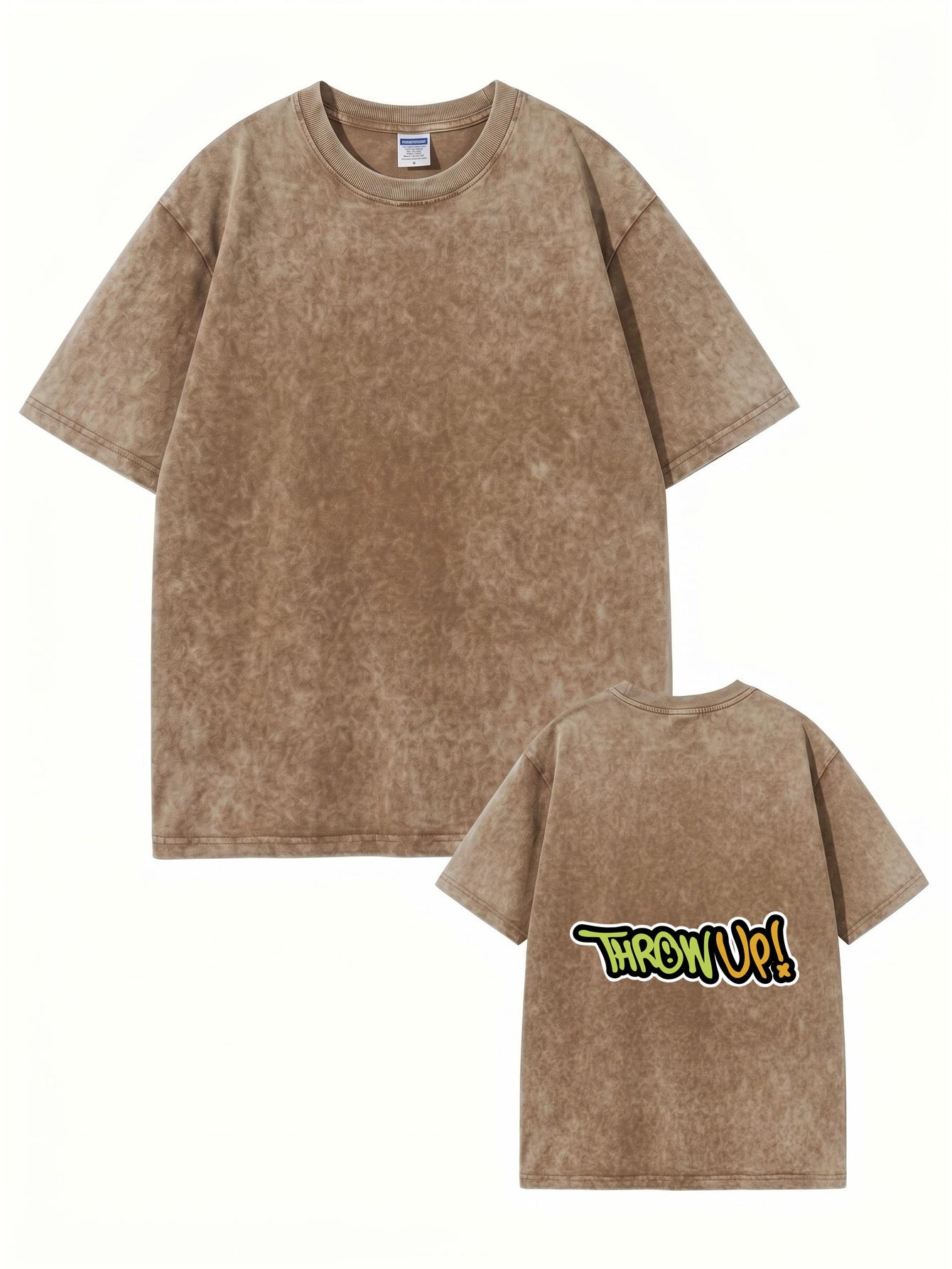 Vintage Washed Oversized T-Shirt with THROW UP! Graffiti Back Print