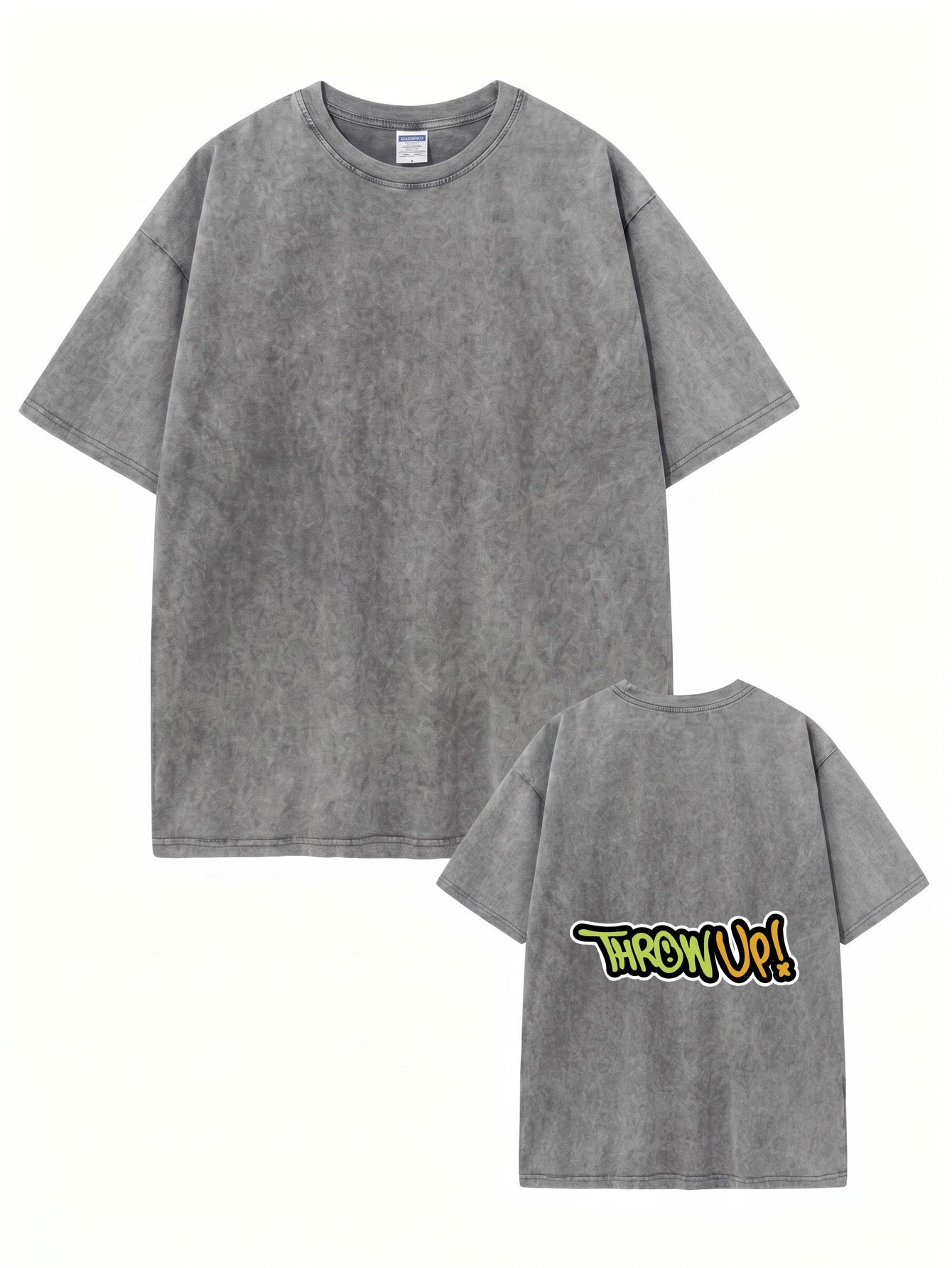 Vintage Washed Oversized T-Shirt with THROW UP! Graffiti Back Print