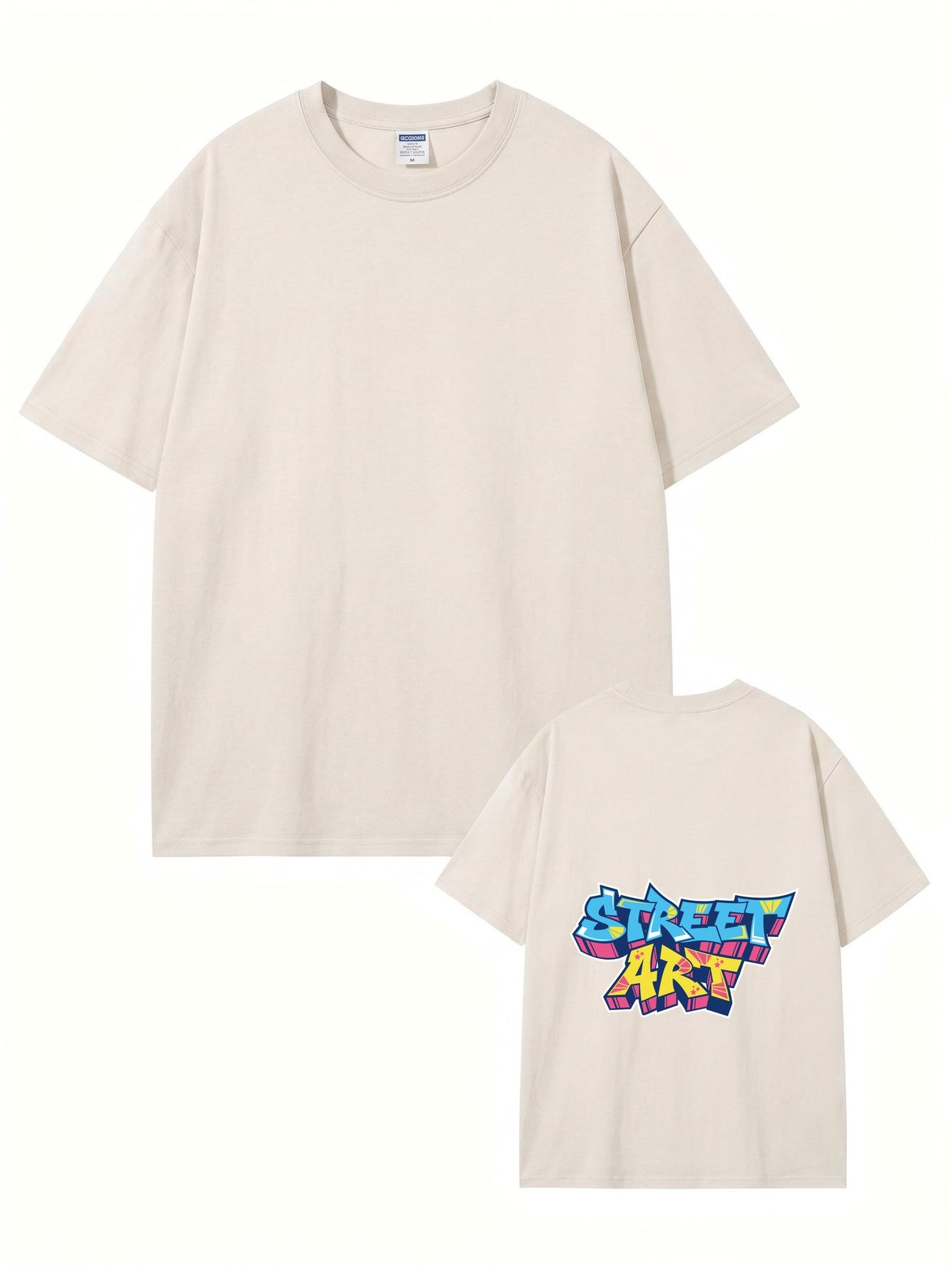 Vintage Washed Cotton T-Shirt with Bold Street Art Graffiti Back Print