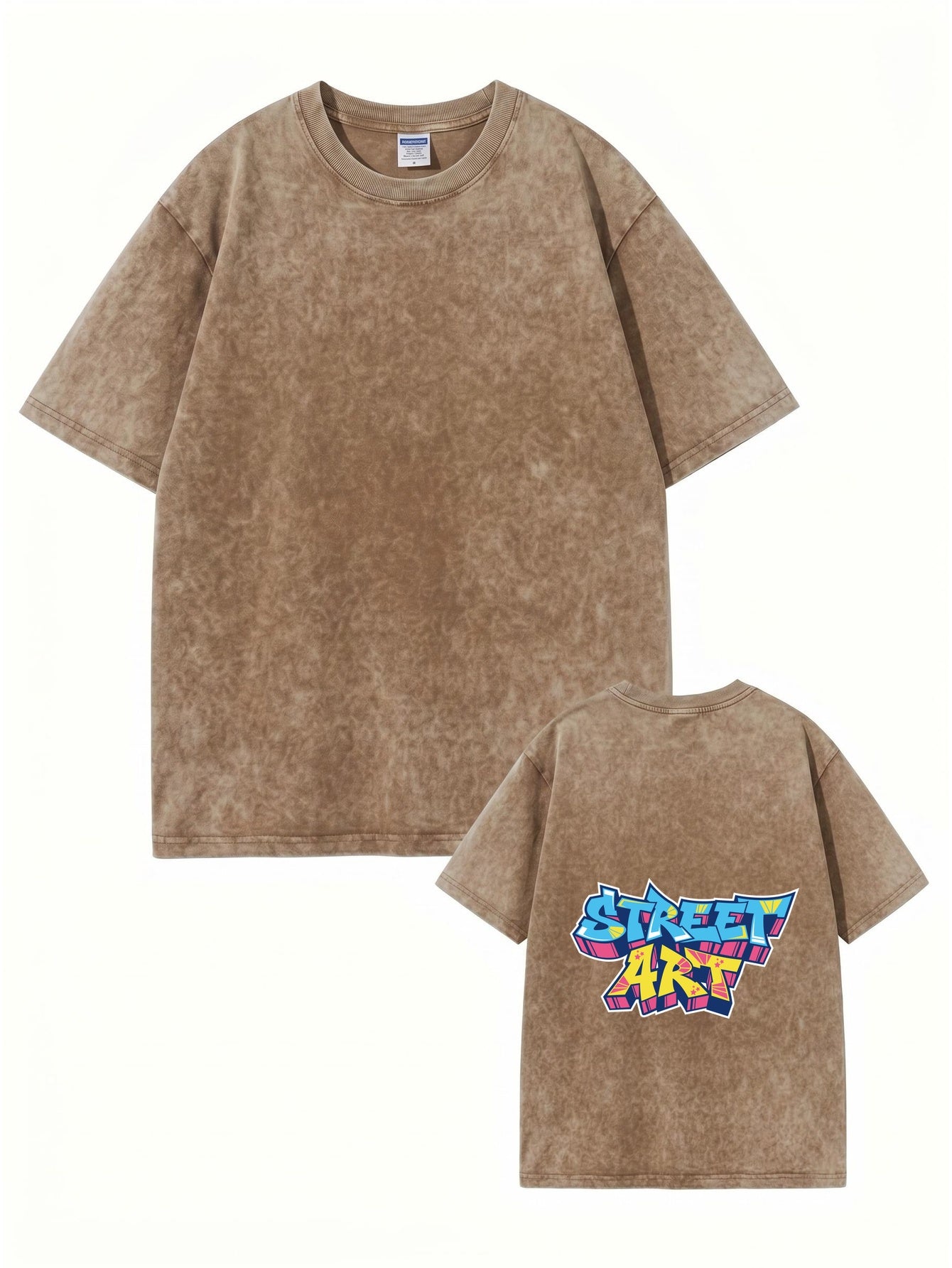 Vintage Washed Cotton T-Shirt with Bold Street Art Graffiti Back Print