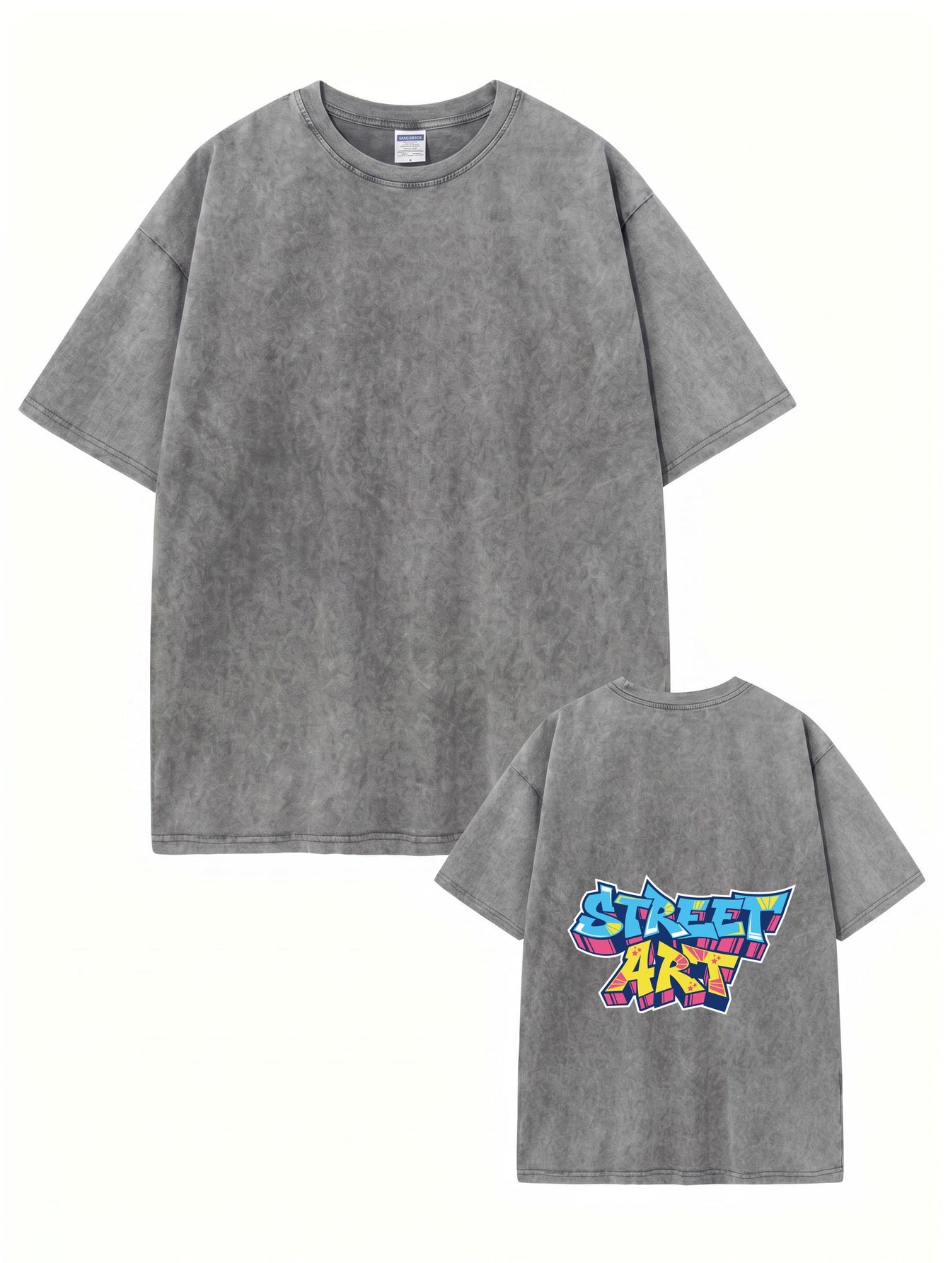 Vintage Washed Cotton T-Shirt with Bold Street Art Graffiti Back Print