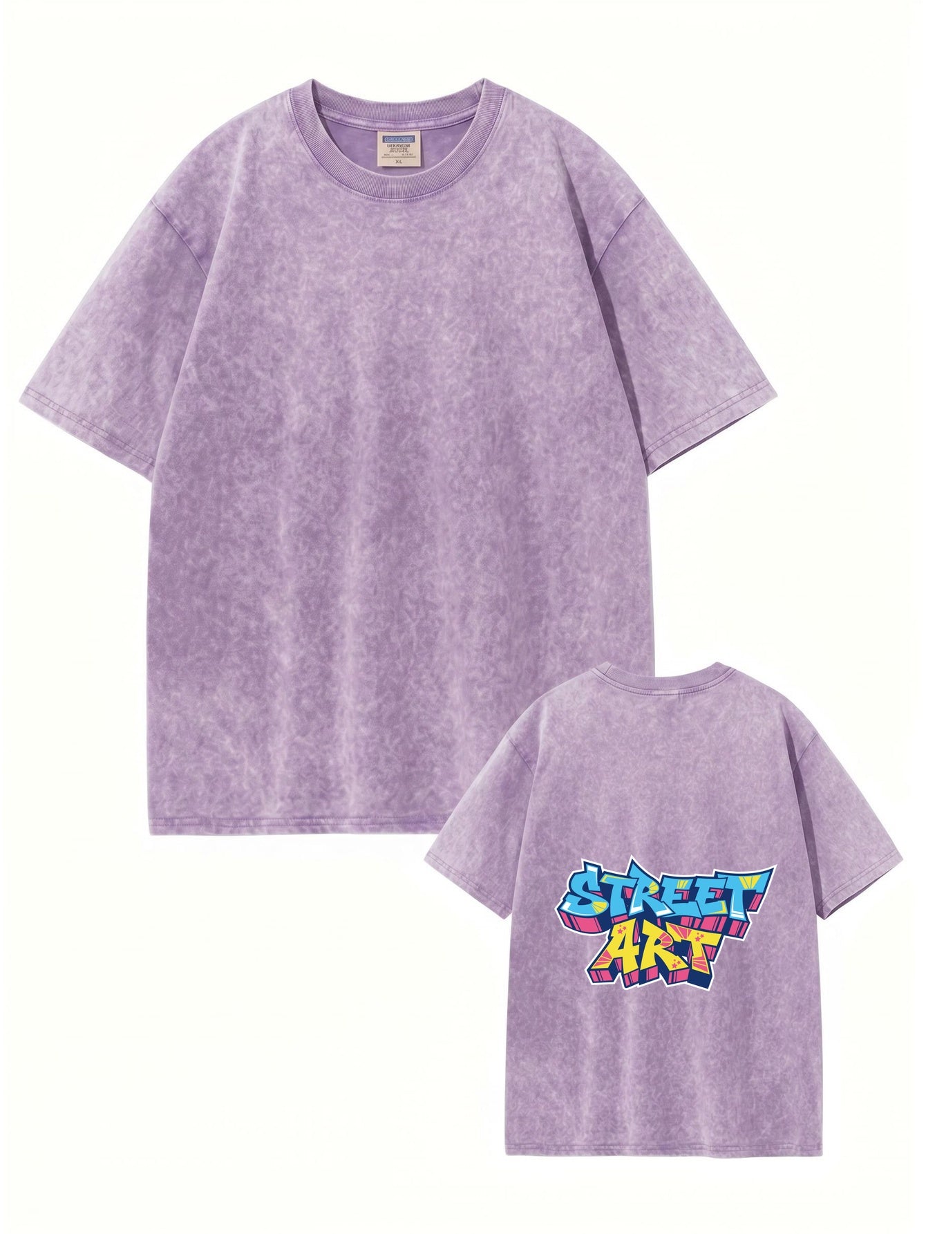 Vintage Washed Cotton T-Shirt with Bold Street Art Graffiti Back Print