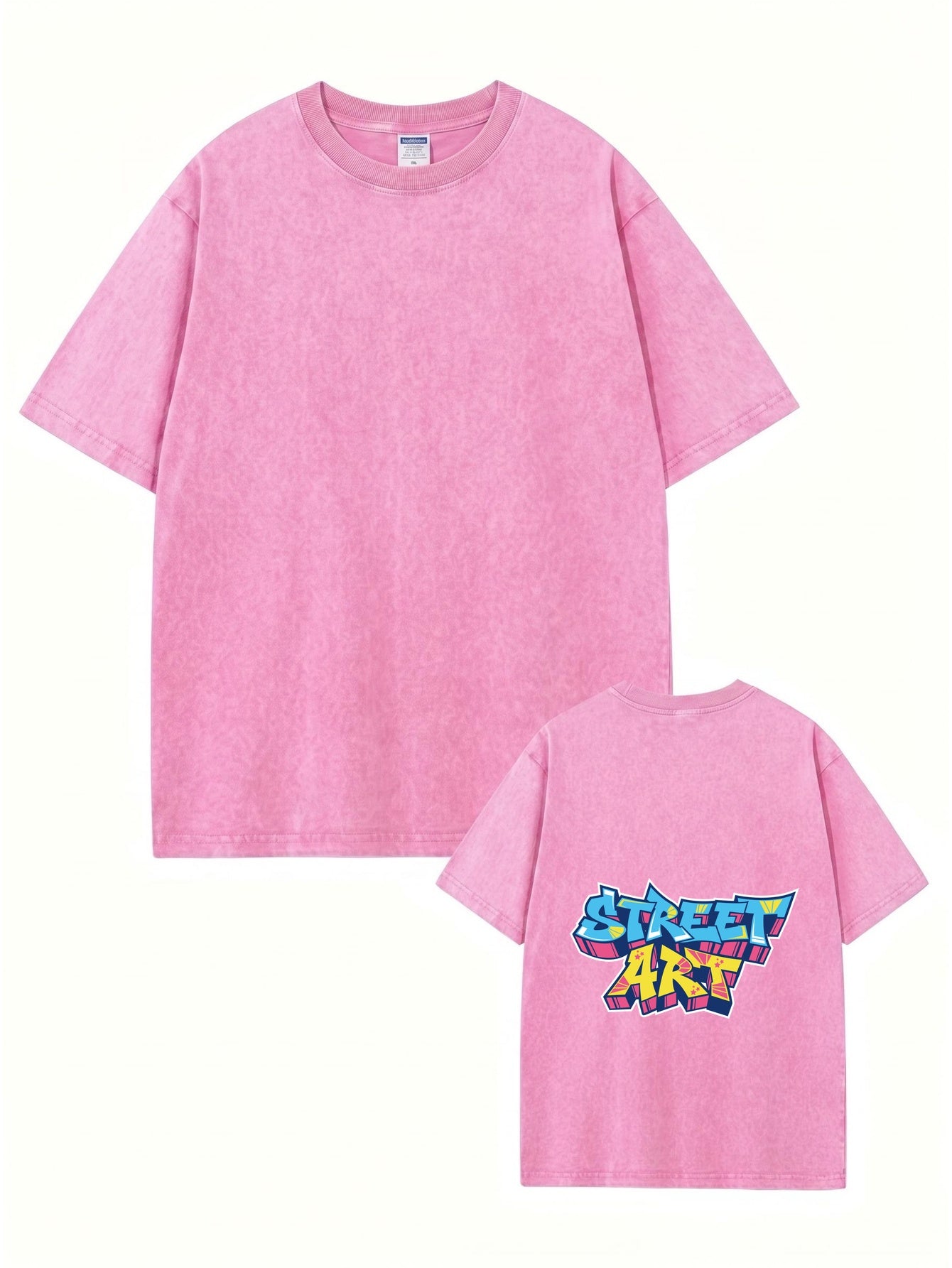 Vintage Washed Cotton T-Shirt with Bold Street Art Graffiti Back Print