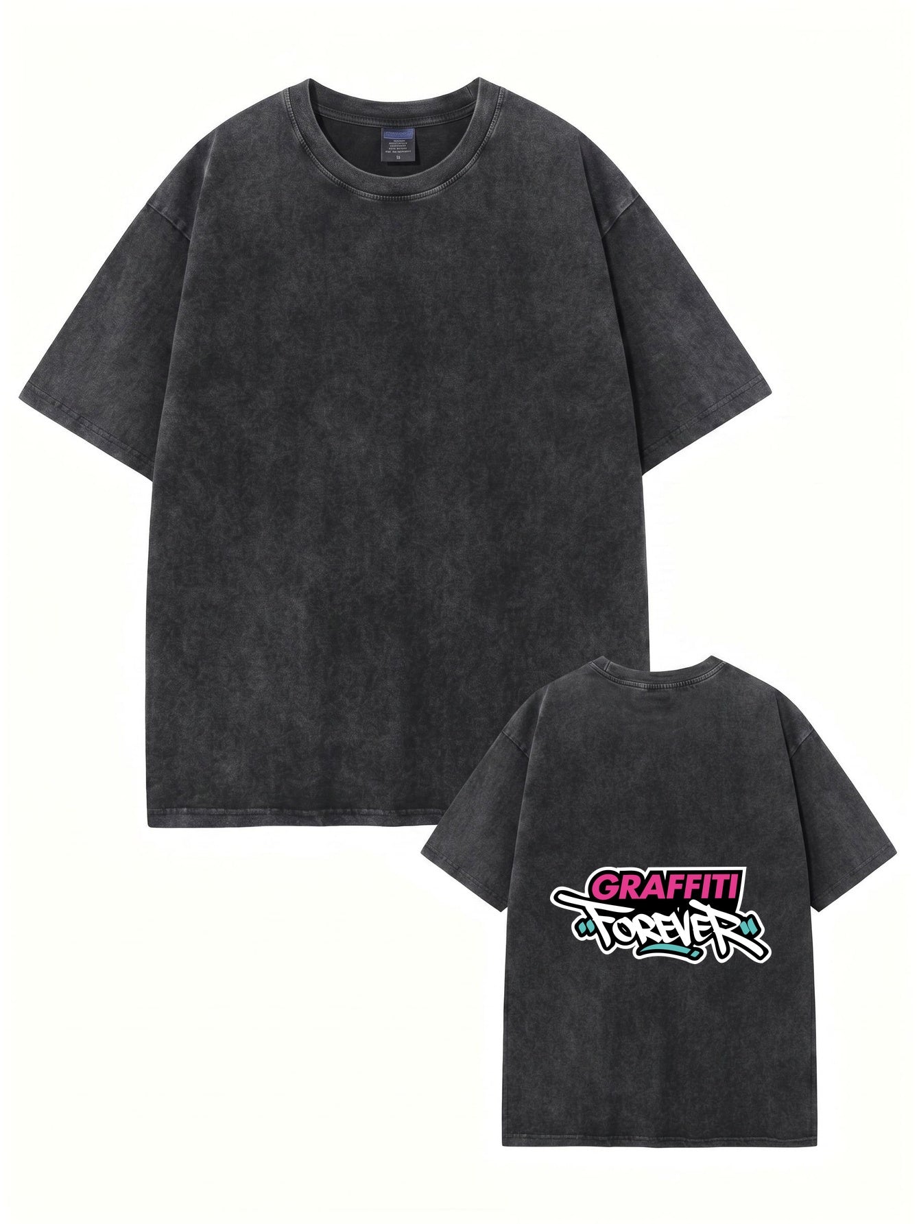 Vintage Washed Cotton T-Shirt - Graffiti Forever Graphic Print