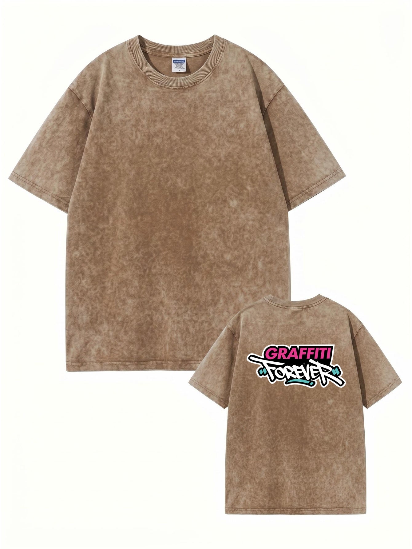 Vintage Washed Cotton T-Shirt - Graffiti Forever Graphic Print