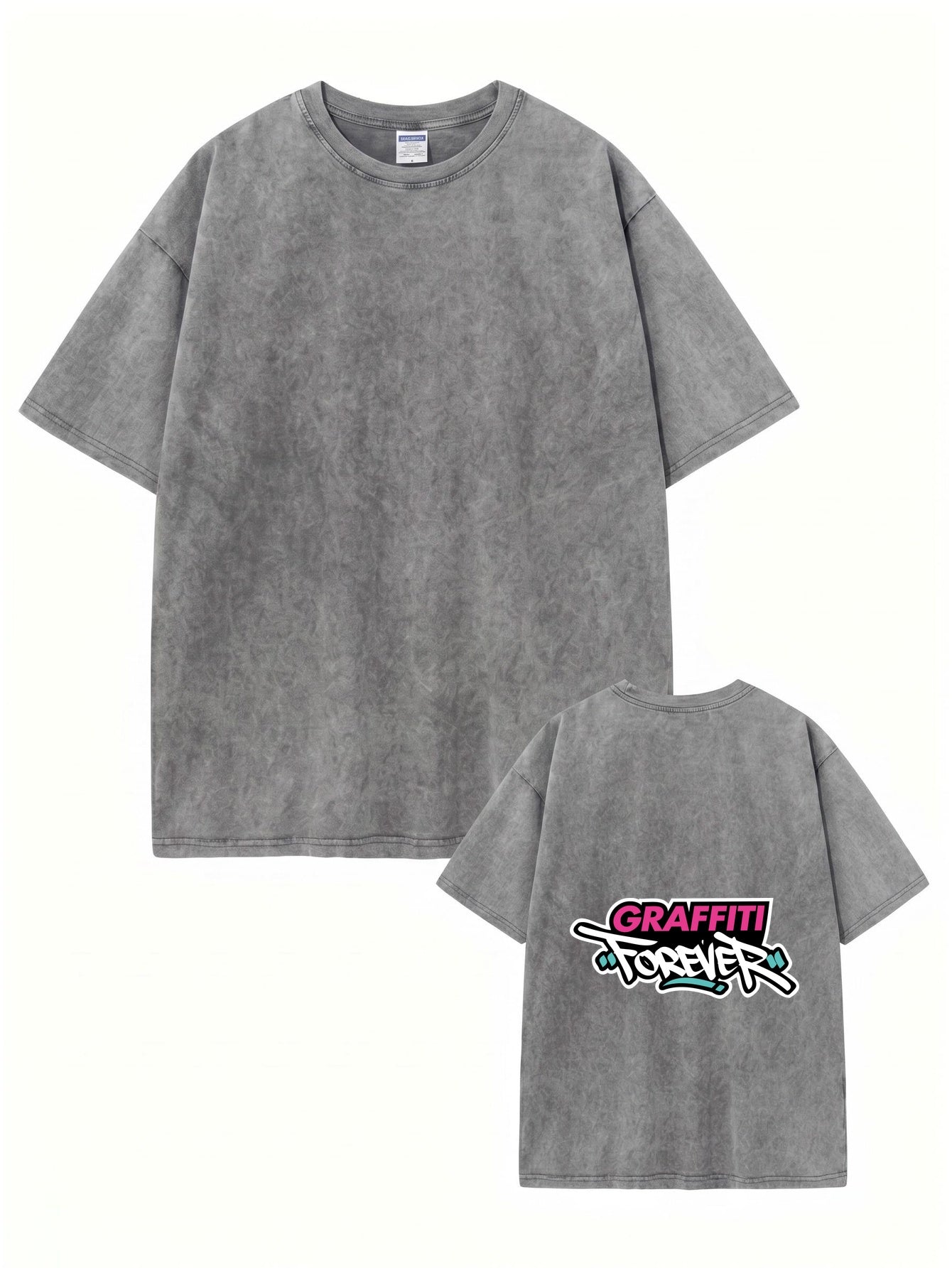 Vintage Washed Cotton T-Shirt - Graffiti Forever Graphic Print