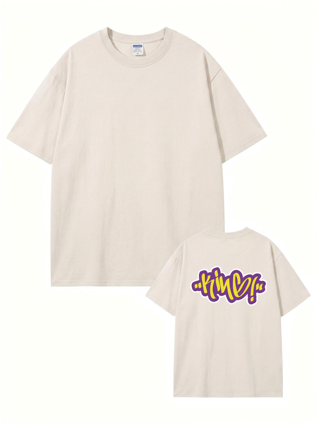 Vintage Washed Cotton T-Shirt with Graffiti 'KING' Back Print