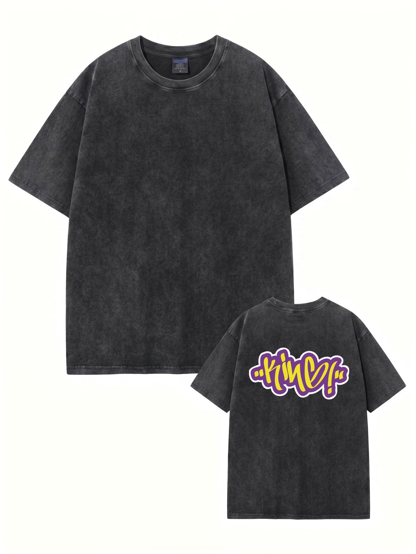 Vintage Washed Cotton T-Shirt with Graffiti 'KING' Back Print