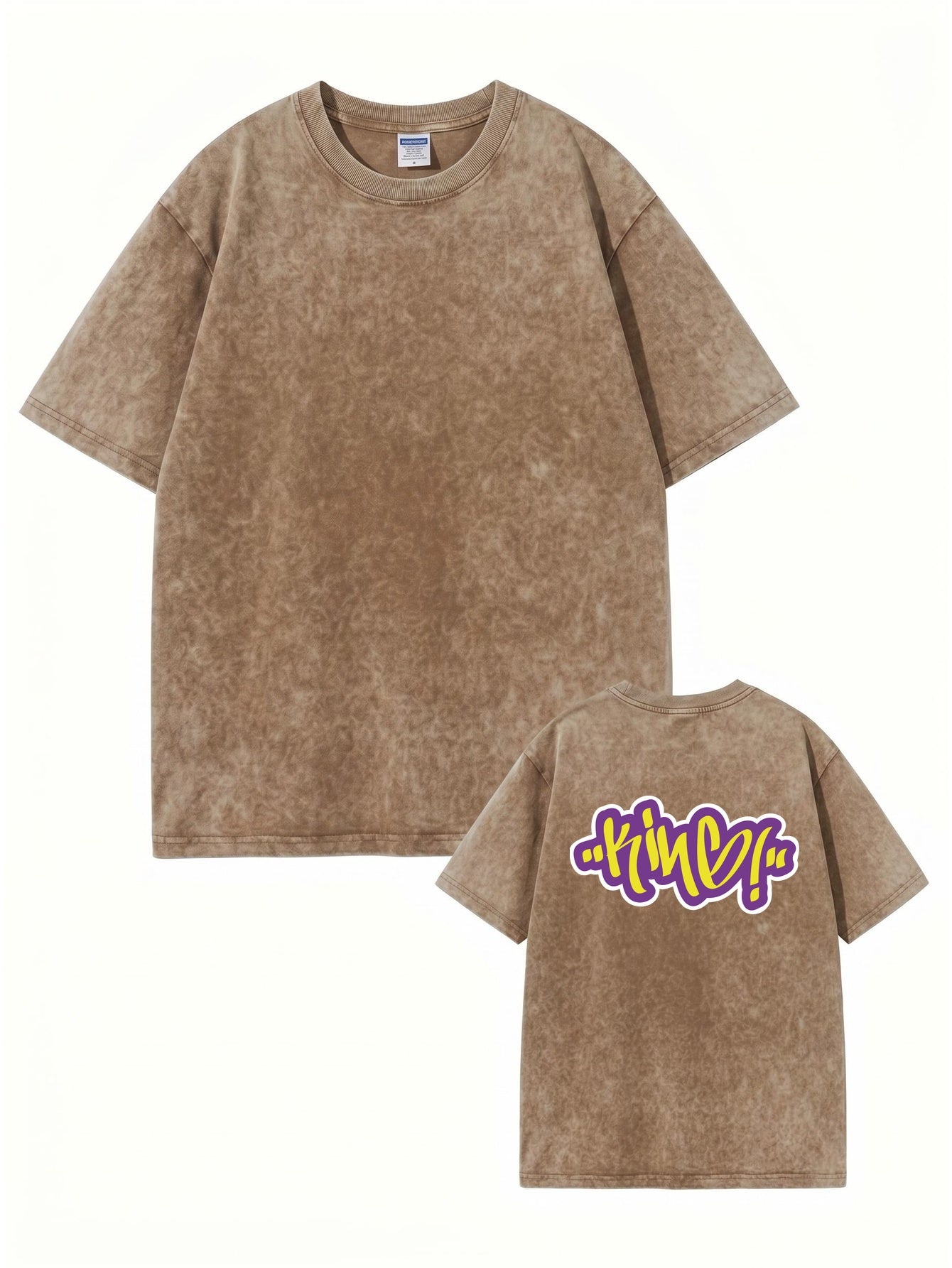 Vintage Washed Cotton T-Shirt with Graffiti 'KING' Back Print