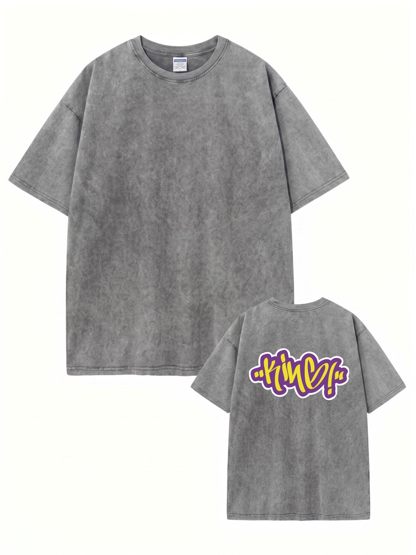 Vintage Washed Cotton T-Shirt with Graffiti 'KING' Back Print