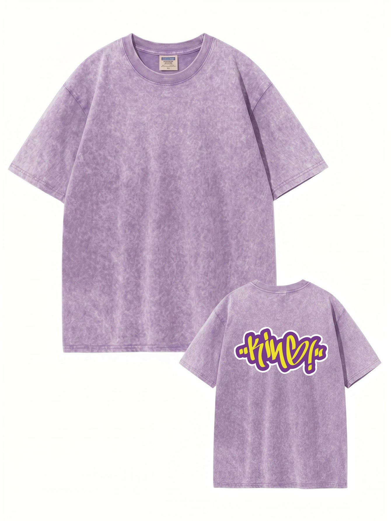 Vintage Washed Cotton T-Shirt with Graffiti 'KING' Back Print