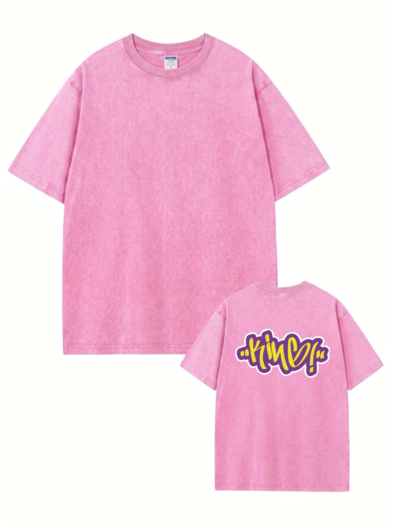 Vintage Washed Cotton T-Shirt with Graffiti 'KING' Back Print