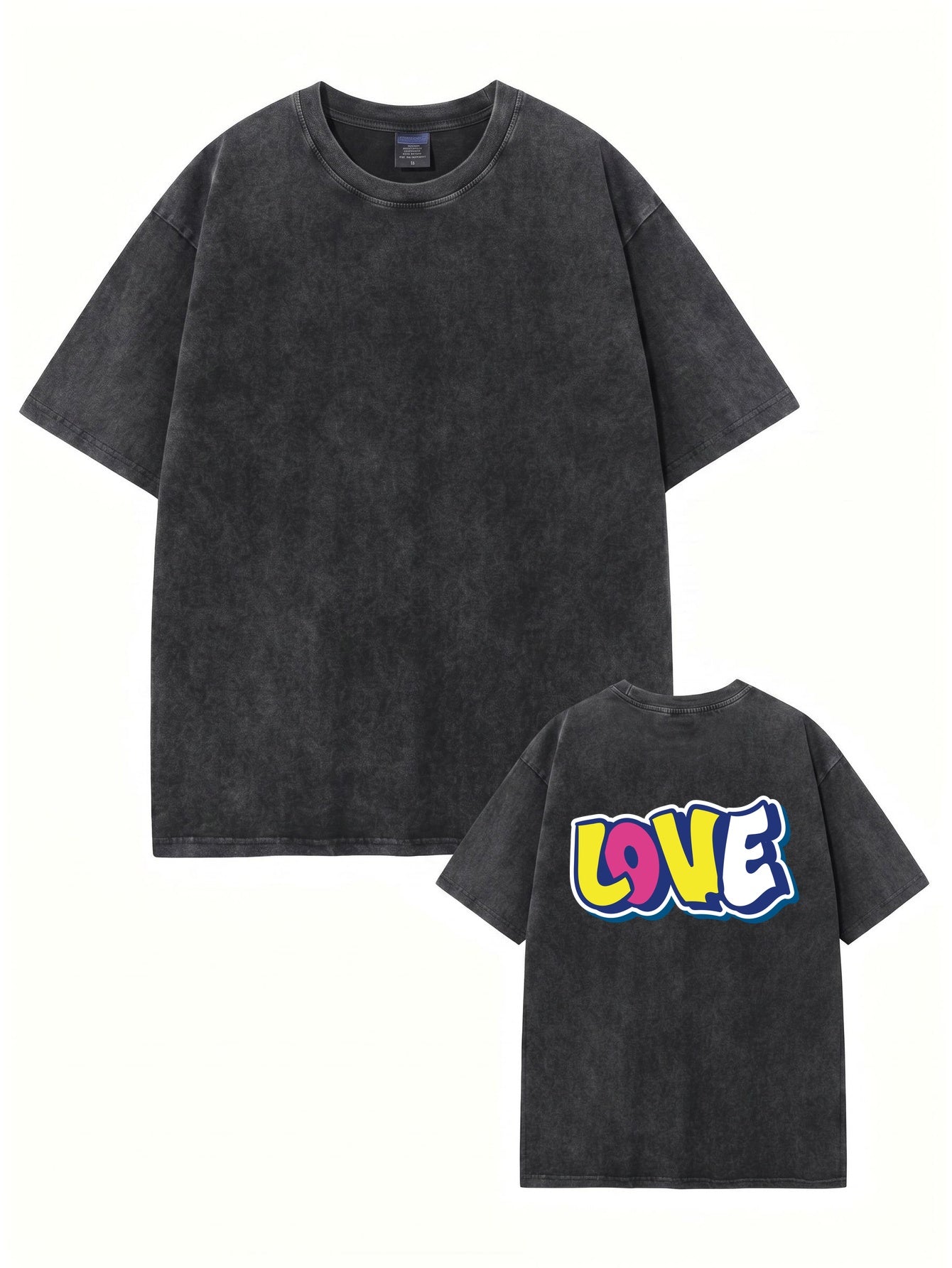 Vintage Wash LOVE Graphic Print Heavyweight Cotton Oversized T-Shirt