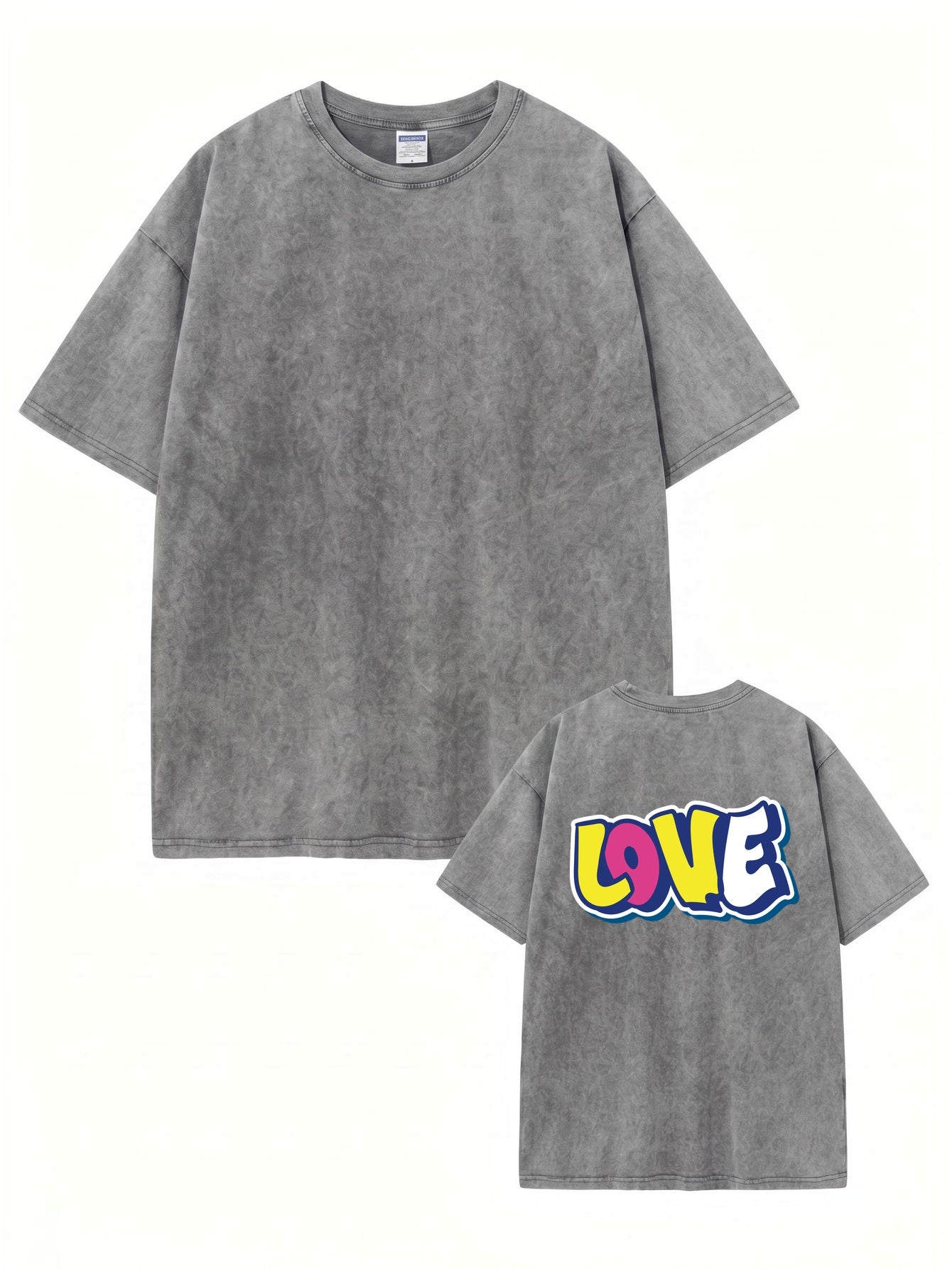 Vintage Wash LOVE Graphic Print Heavyweight Cotton Oversized T-Shirt