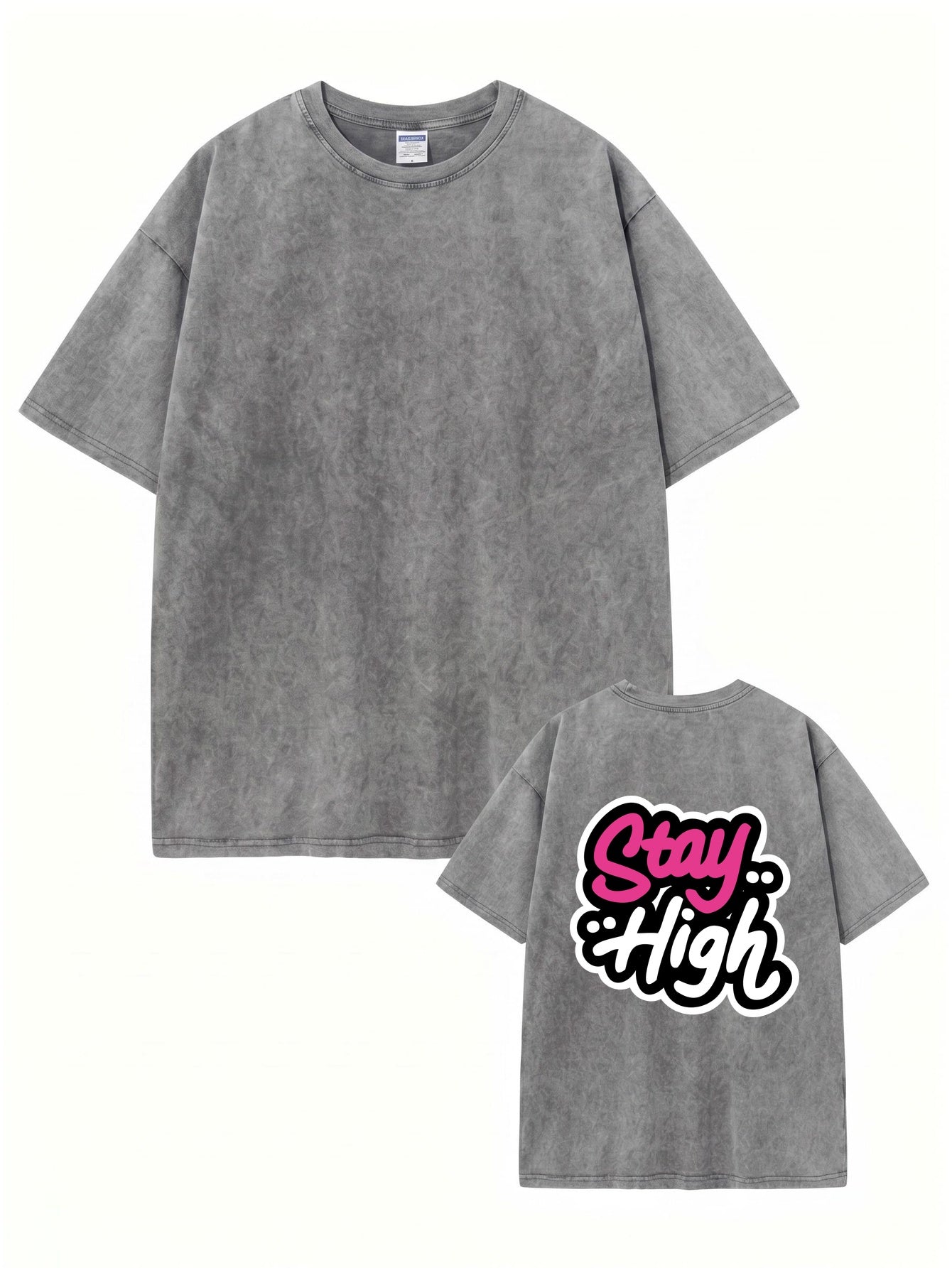 Stay High Retro Washed Graphic T-Shirt - Premium Heavyweight Cotton