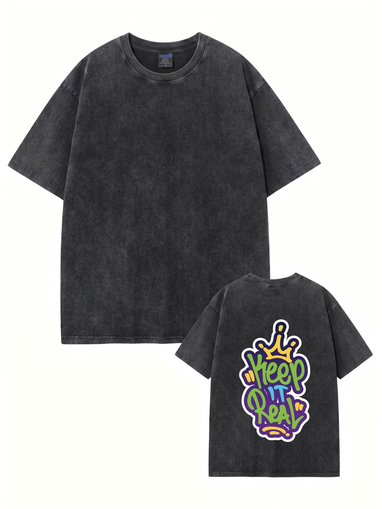 Keep It Real Graffiti Graphic T-Shirt | Retro Acid Wash Cotton Tee