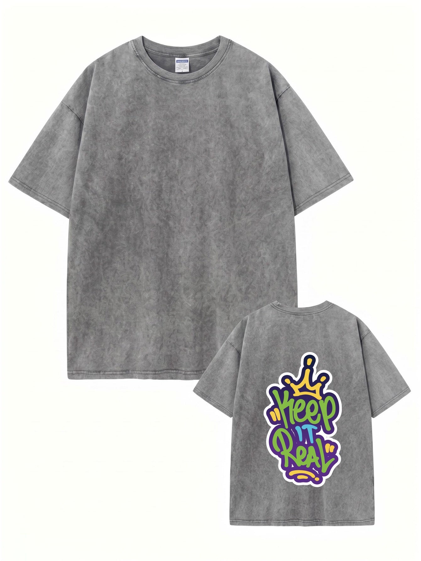 Keep It Real Graffiti Graphic T-Shirt | Retro Acid Wash Cotton Tee