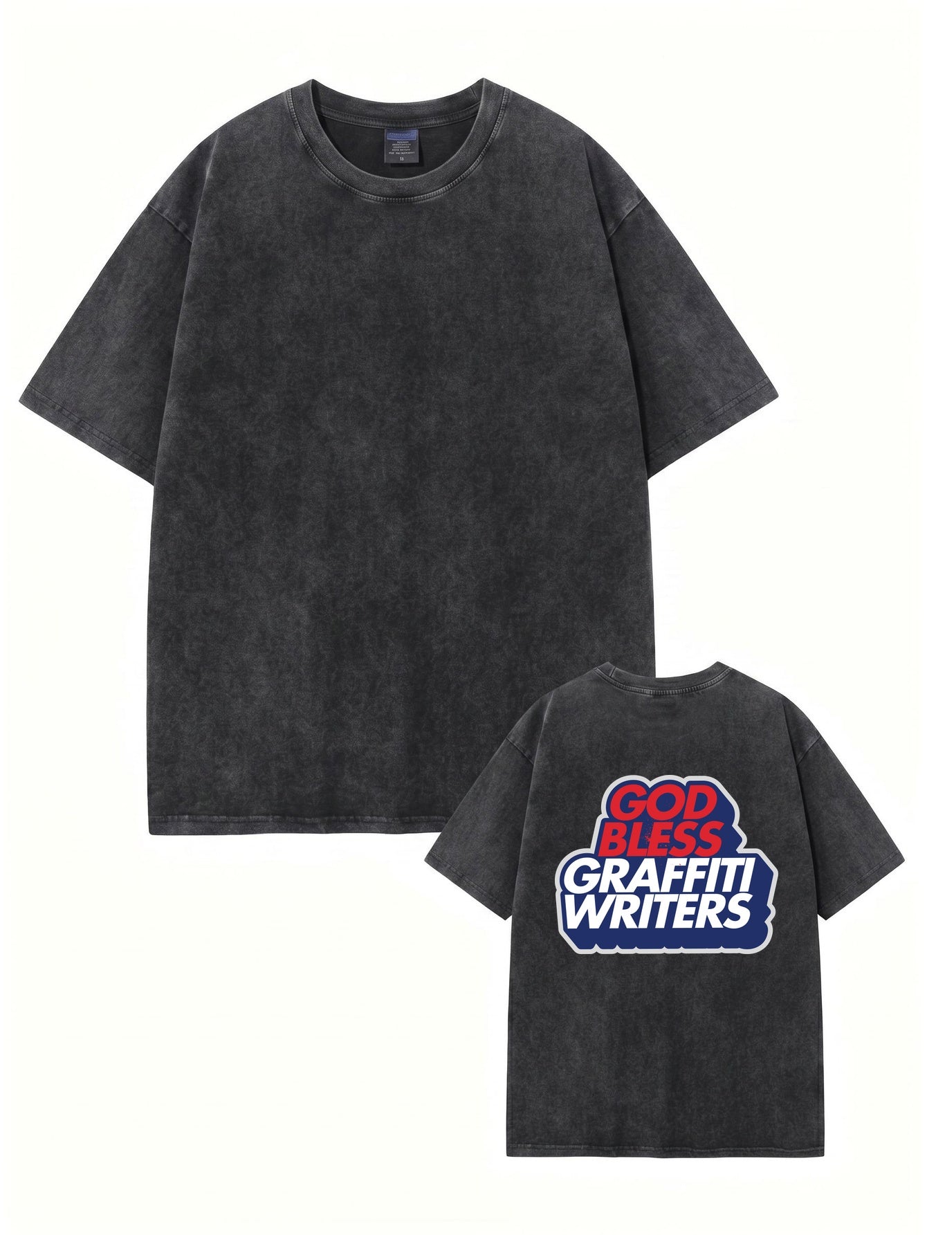 Vintage Washed Cotton Tee - GOD BLESS GRAFFITI WRITERS Print