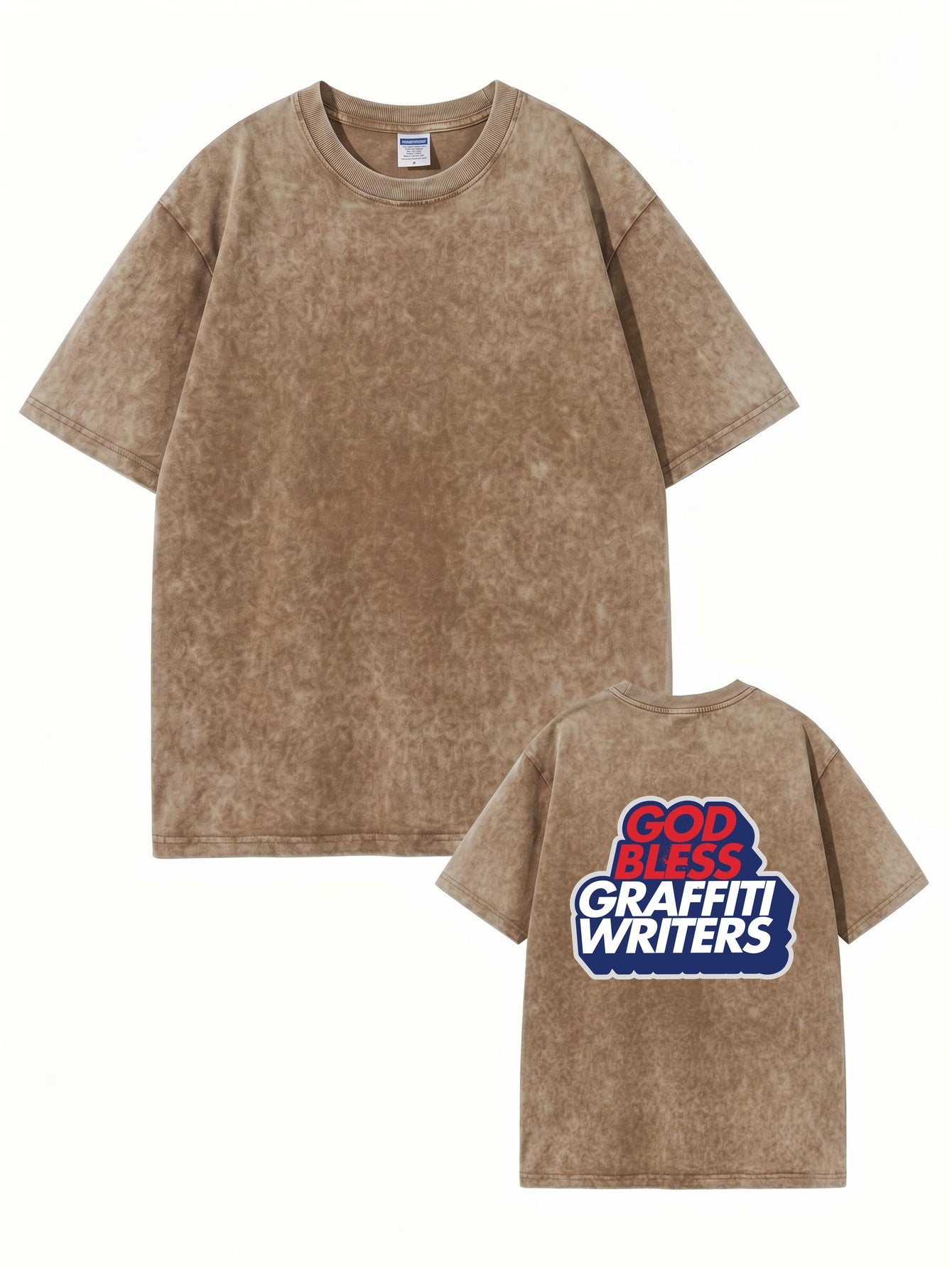 Vintage Washed Cotton Tee - GOD BLESS GRAFFITI WRITERS Print
