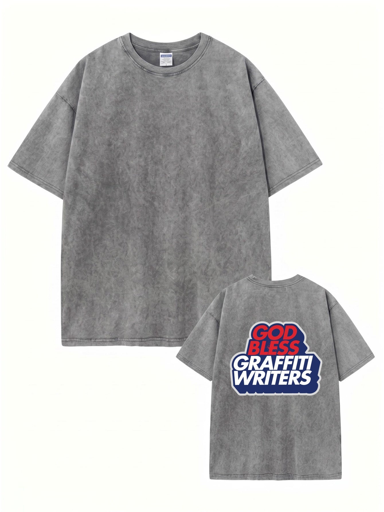Vintage Washed Cotton Tee - GOD BLESS GRAFFITI WRITERS Print