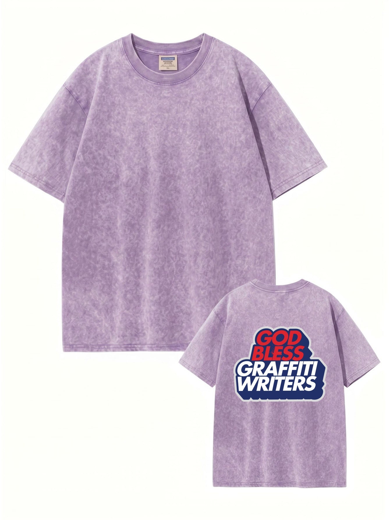 Vintage Washed Cotton Tee - GOD BLESS GRAFFITI WRITERS Print