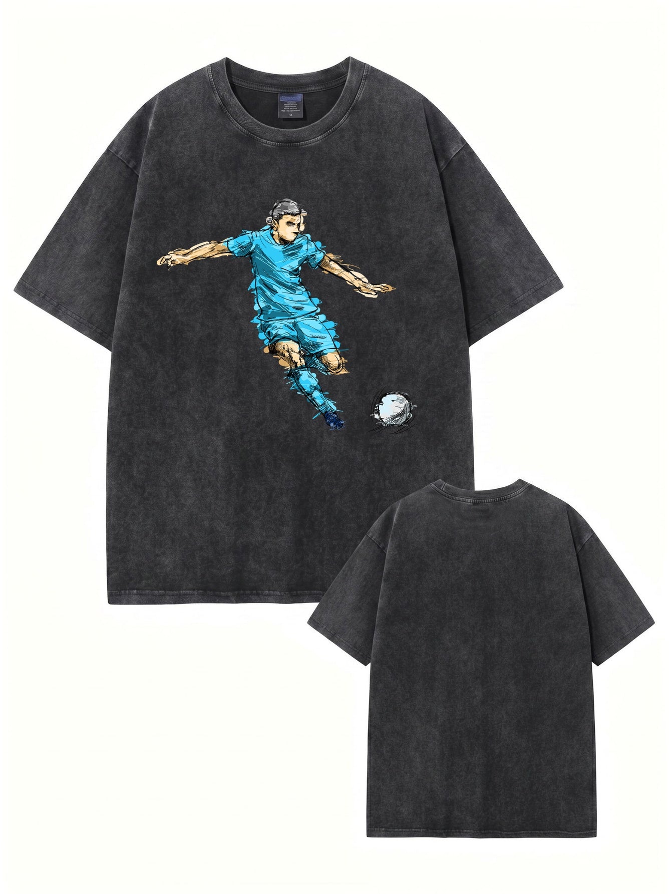 Vintage Washed Soccer Player Graphic T-Shirt | Heavyweight Cotton Tee