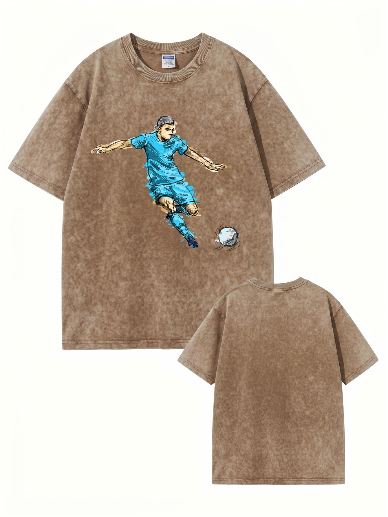 Vintage Washed Soccer Player Graphic T-Shirt | Heavyweight Cotton Tee