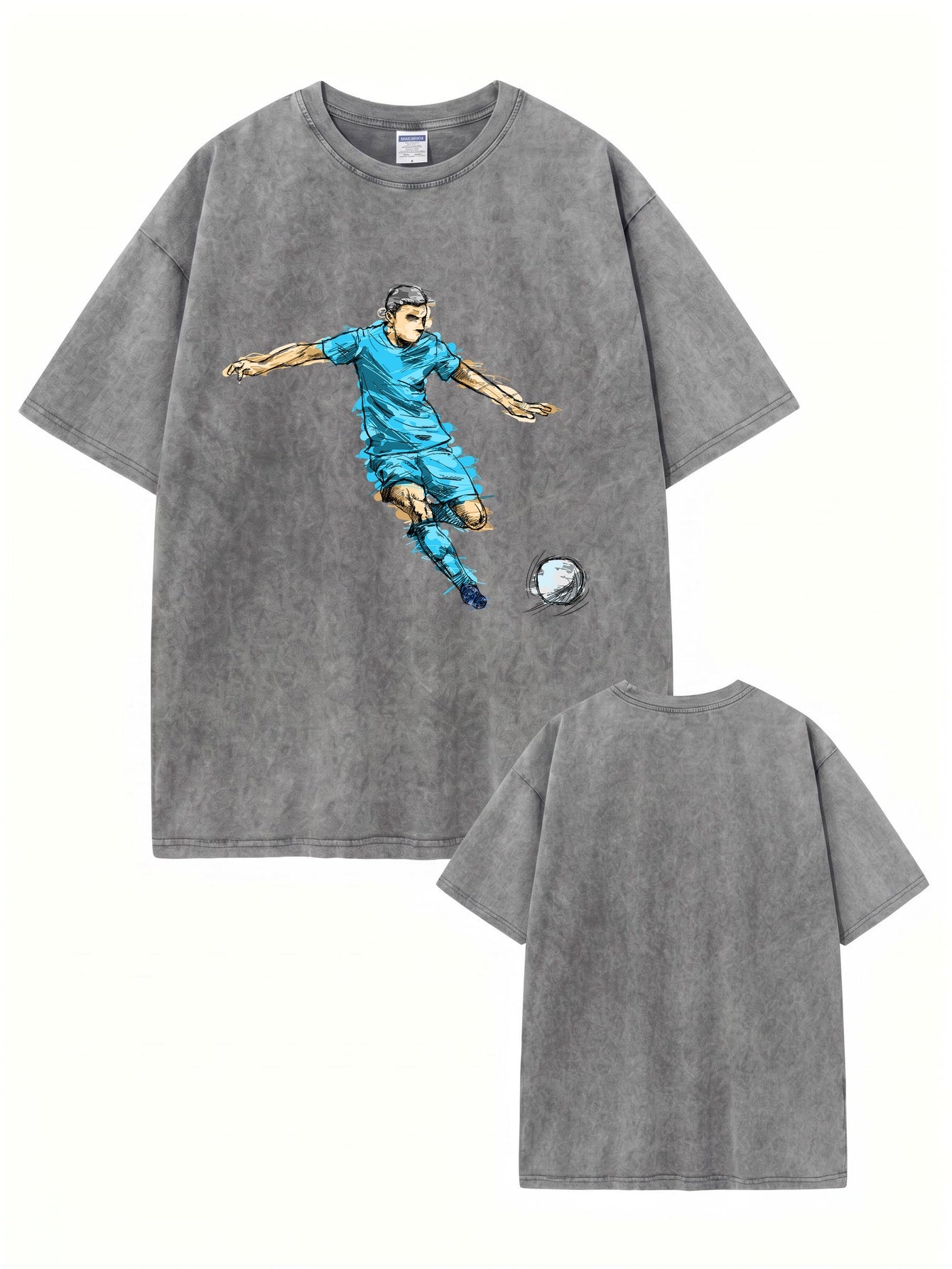 Vintage Washed Soccer Player Graphic T-Shirt | Heavyweight Cotton Tee