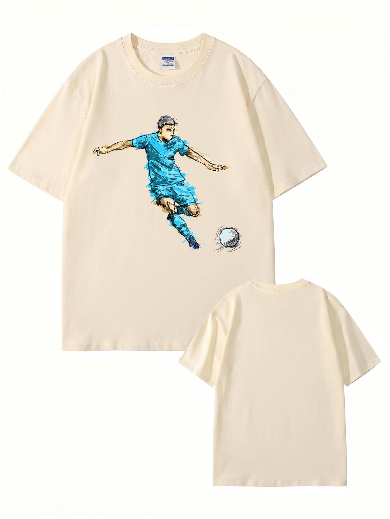 Soccer Player Graphic Print Tee - Artistic Football Action Illustration T-Shirt