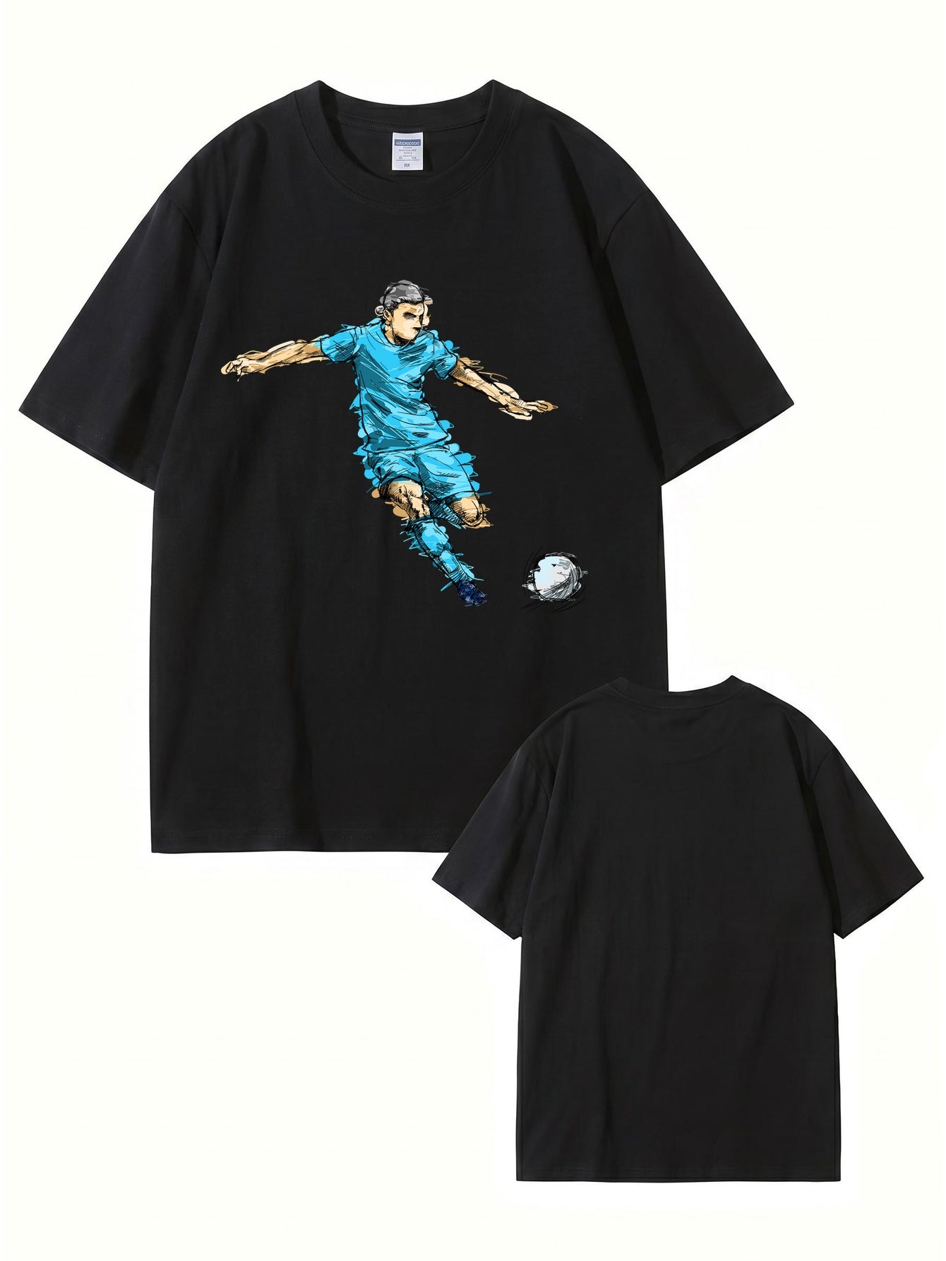 Soccer Player Graphic Print Tee - Artistic Football Action Illustration T-Shirt
