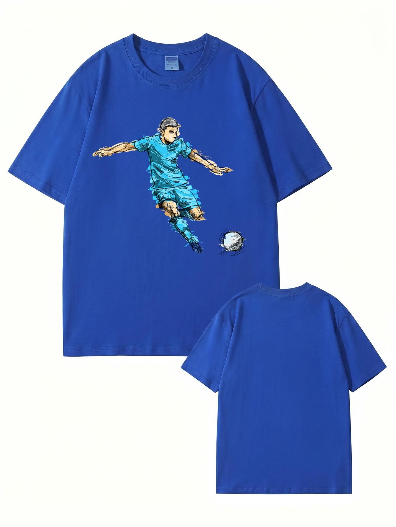 Soccer Player Graphic Print Tee - Artistic Football Action Illustration T-Shirt