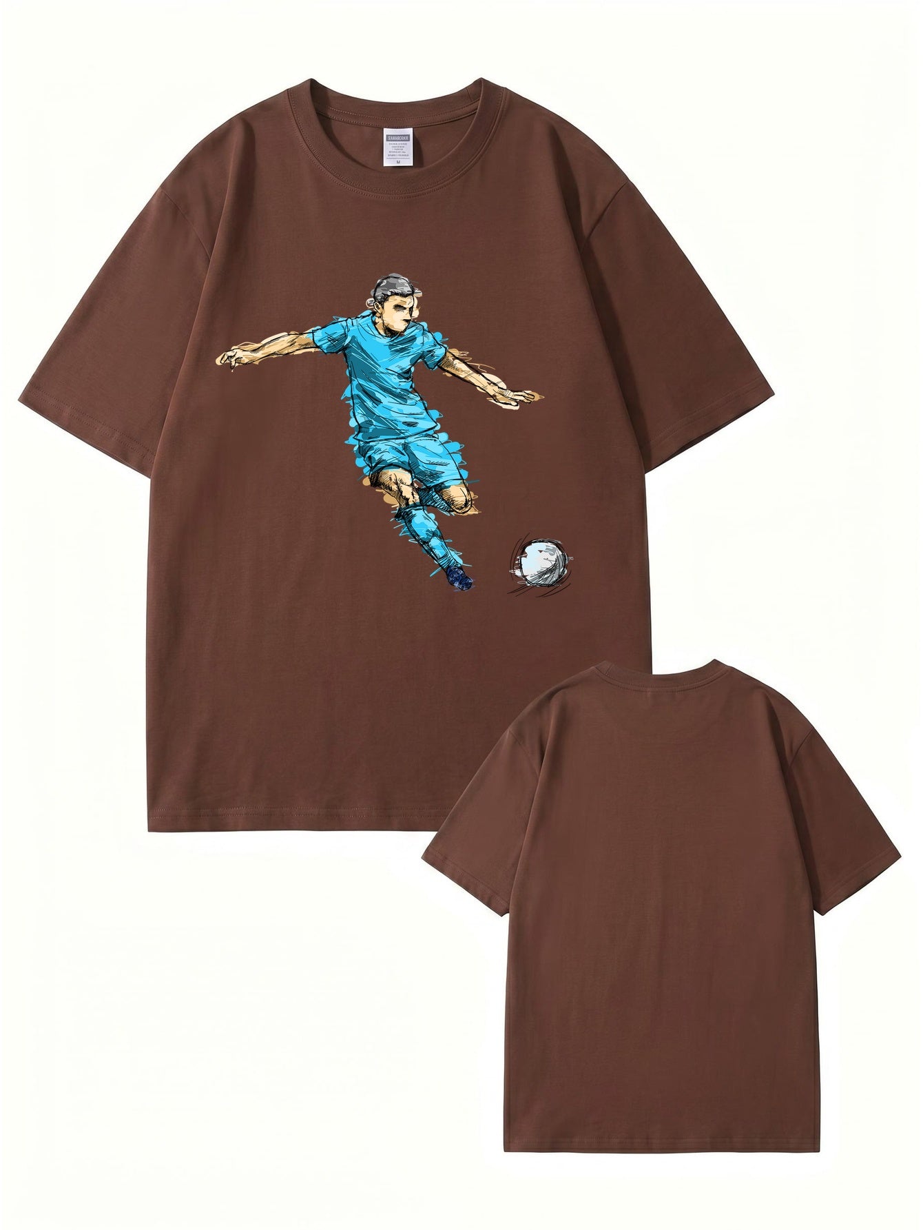Soccer Player Graphic Print Tee - Artistic Football Action Illustration T-Shirt