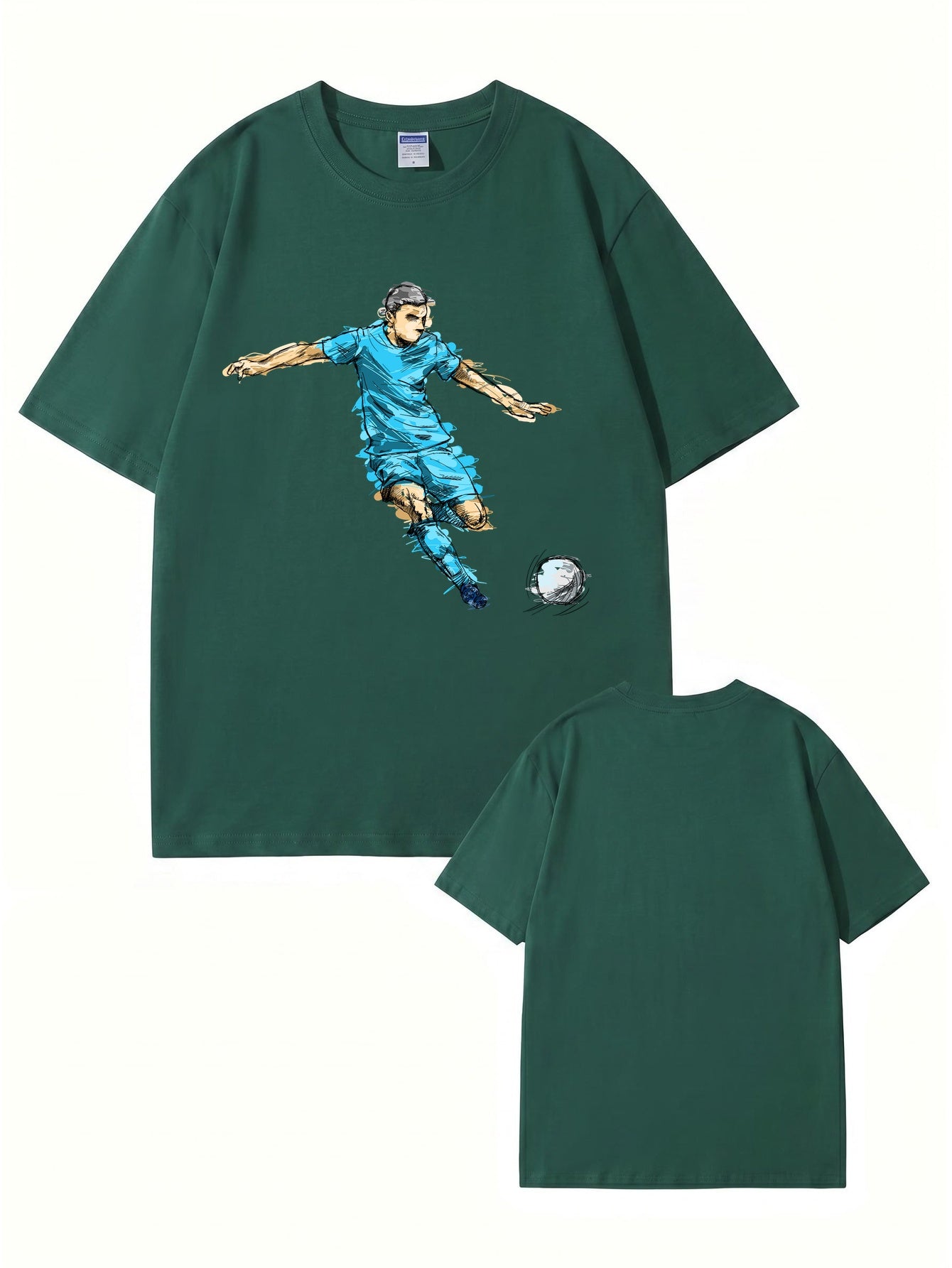 Soccer Player Graphic Print Tee - Artistic Football Action Illustration T-Shirt