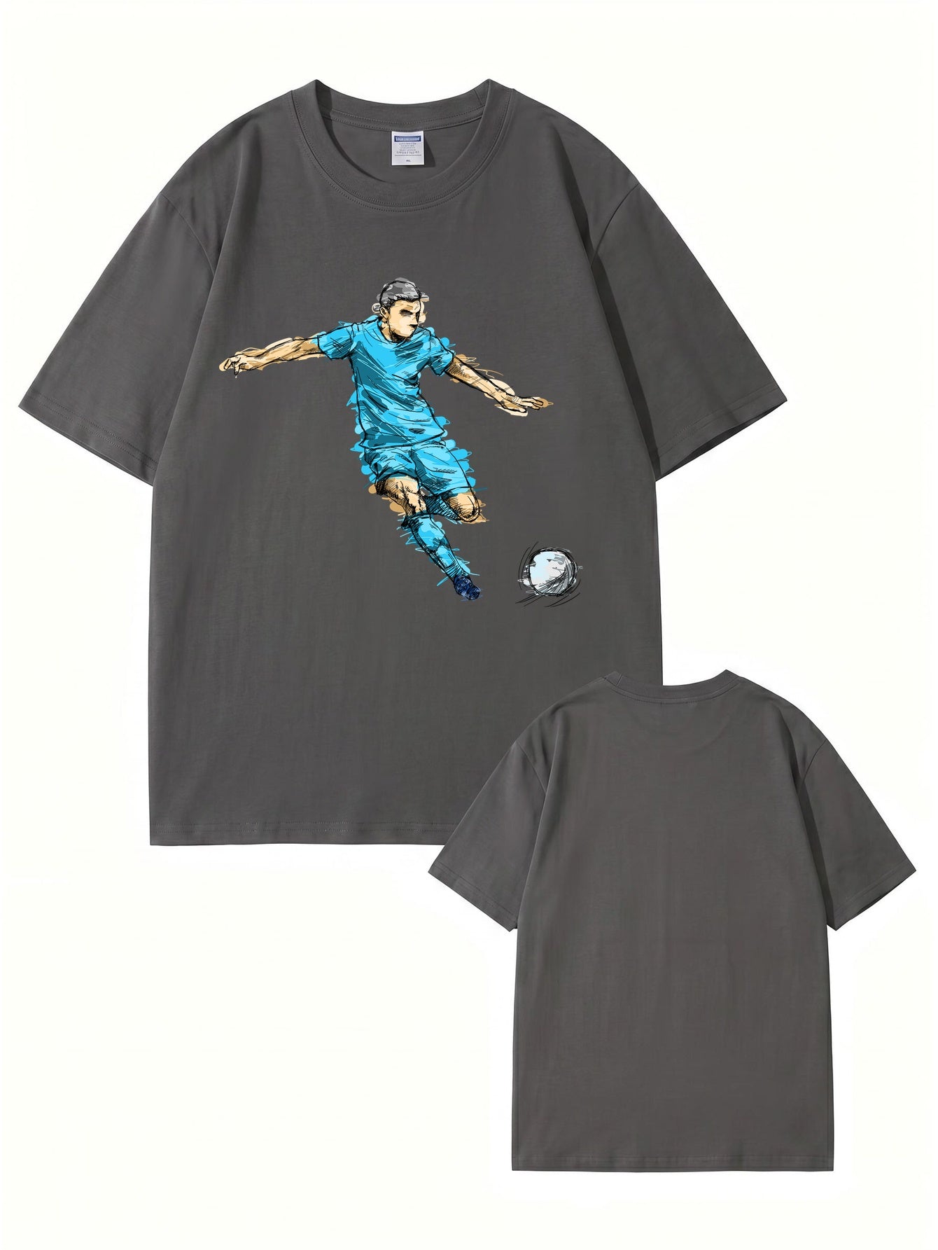 Soccer Player Graphic Print Tee - Artistic Football Action Illustration T-Shirt