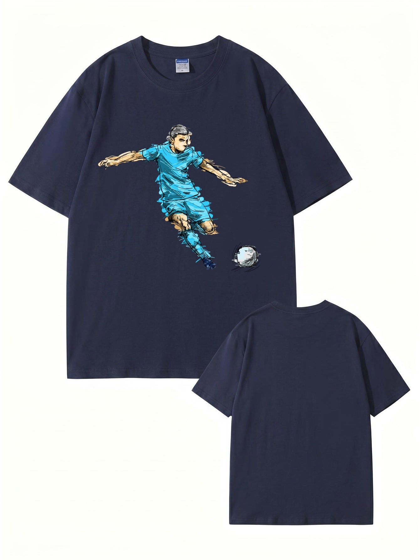 Soccer Player Graphic Print Tee - Artistic Football Action Illustration T-Shirt
