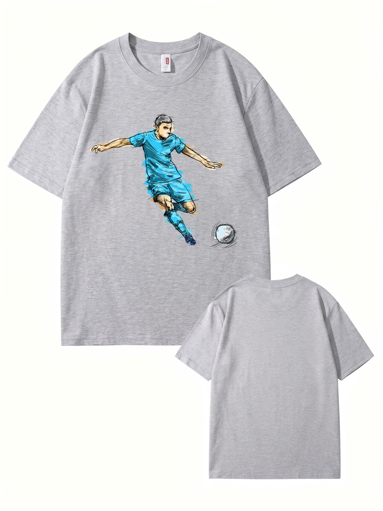 Soccer Player Graphic Print Tee - Artistic Football Action Illustration T-Shirt