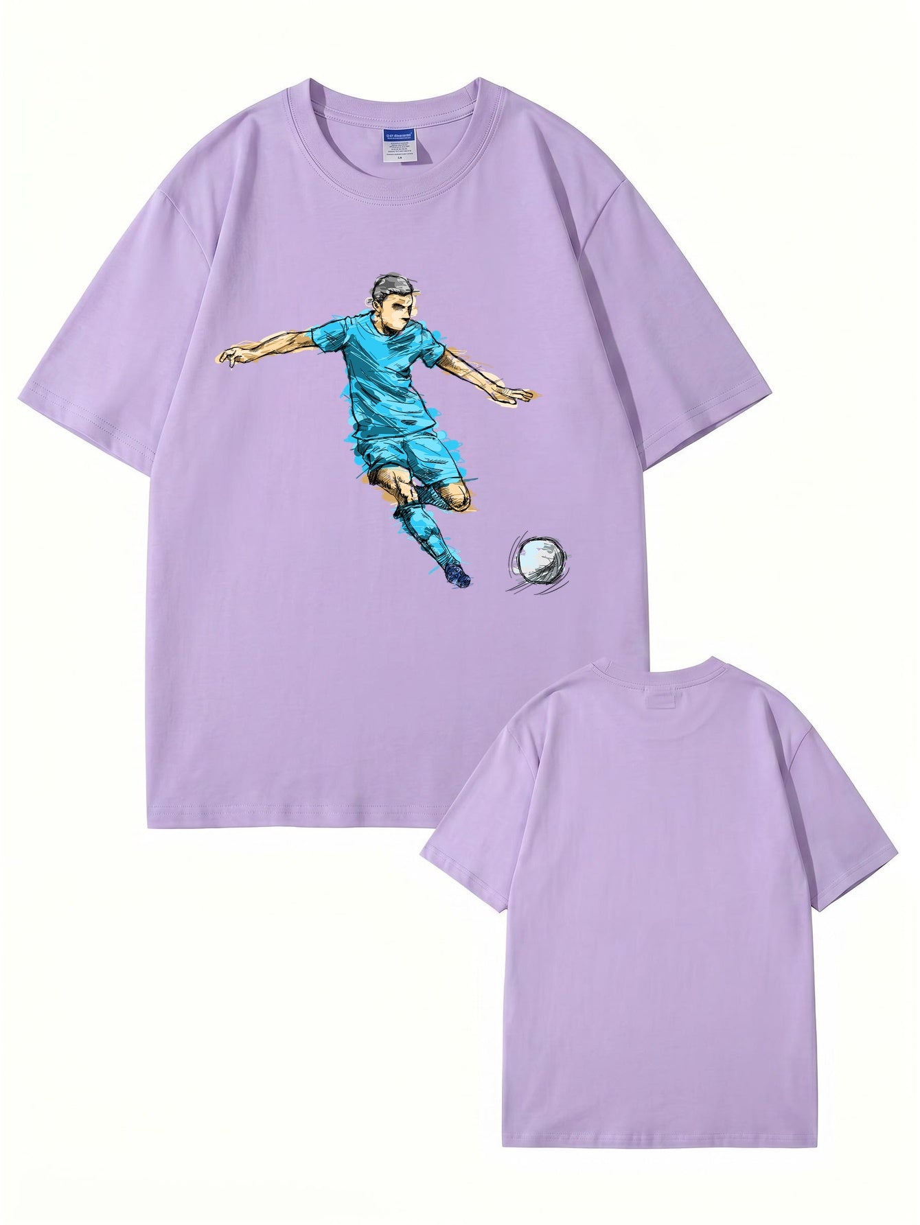 Soccer Player Graphic Print Tee - Artistic Football Action Illustration T-Shirt