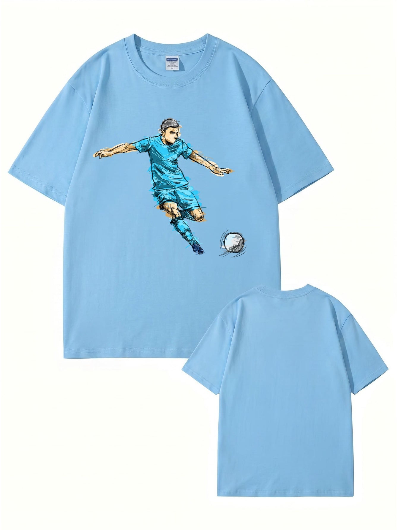 Soccer Player Graphic Print Tee - Artistic Football Action Illustration T-Shirt