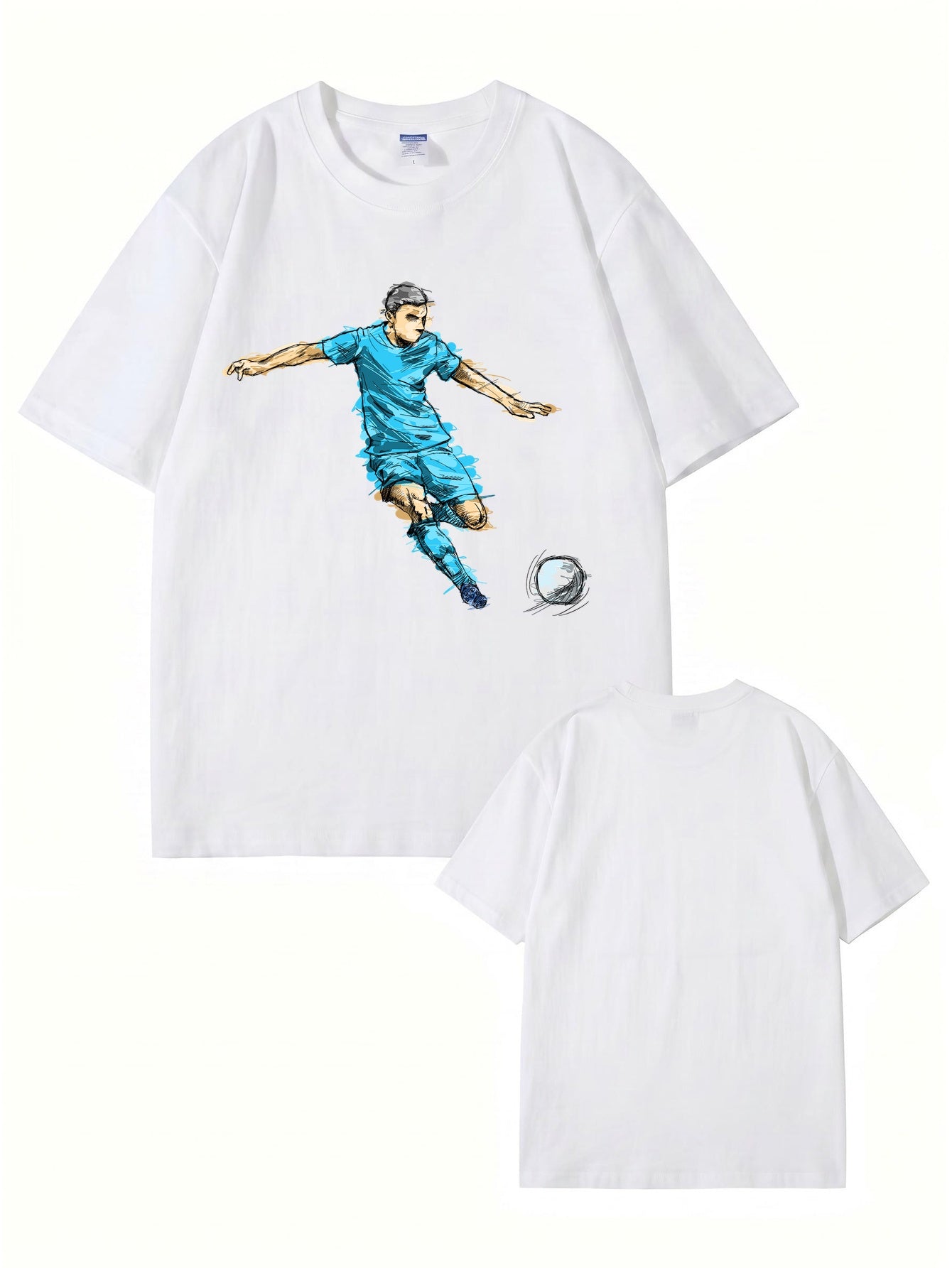 Soccer Player Graphic Print Tee - Artistic Football Action Illustration T-Shirt