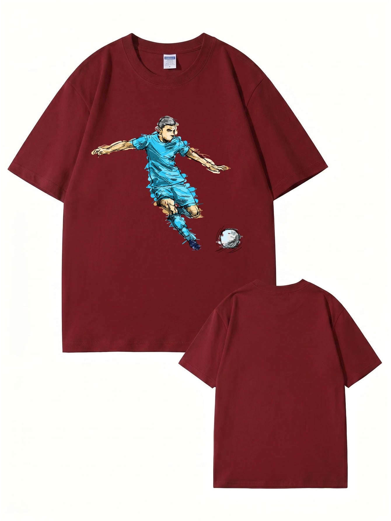 Soccer Player Graphic Print Tee - Artistic Football Action Illustration T-Shirt